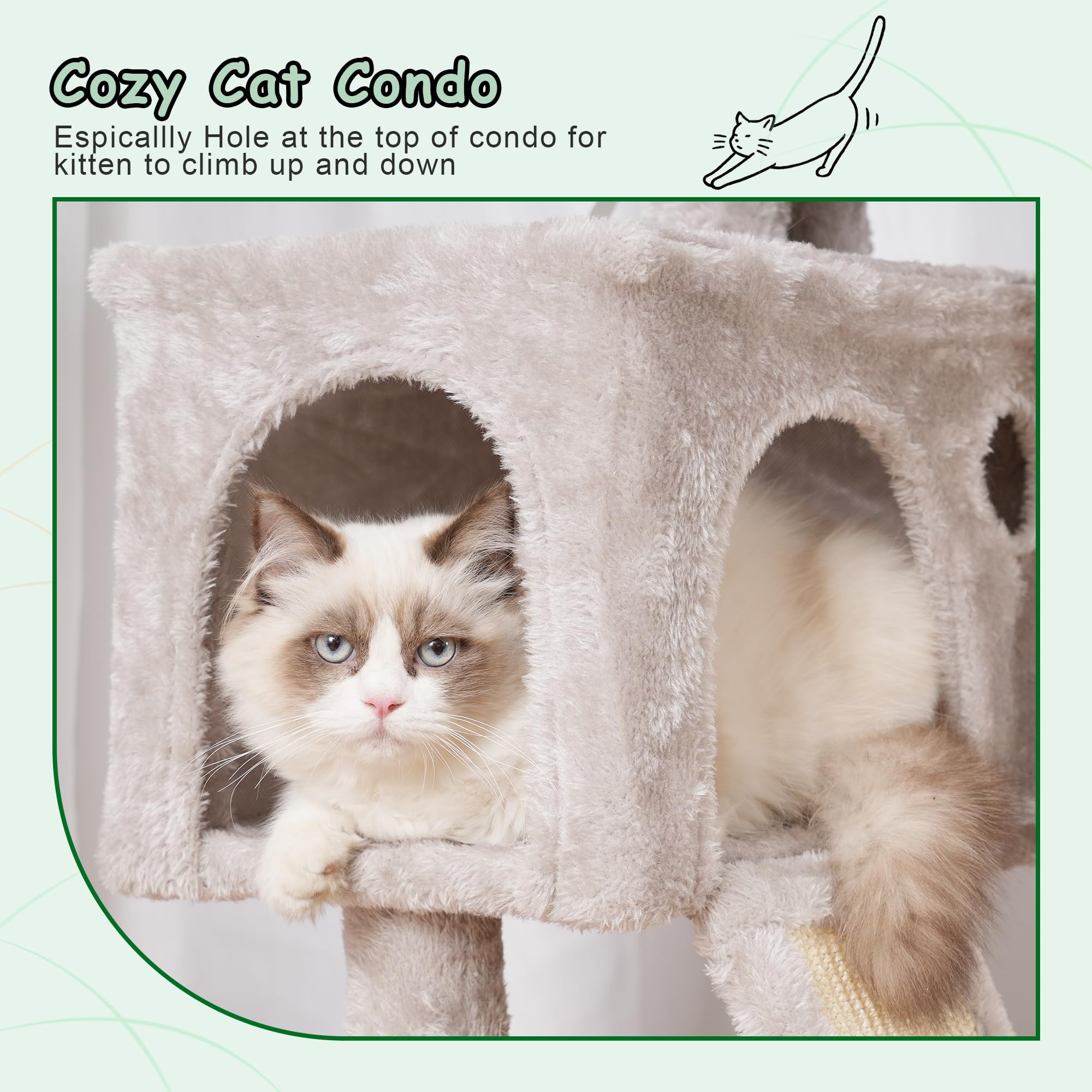 Gitelsnour Cat Tree, Multi-Level Cozy Condo with 2 Perches, Hammock, Scratching Board, 41.3" Light Gray, Model GCT005SW