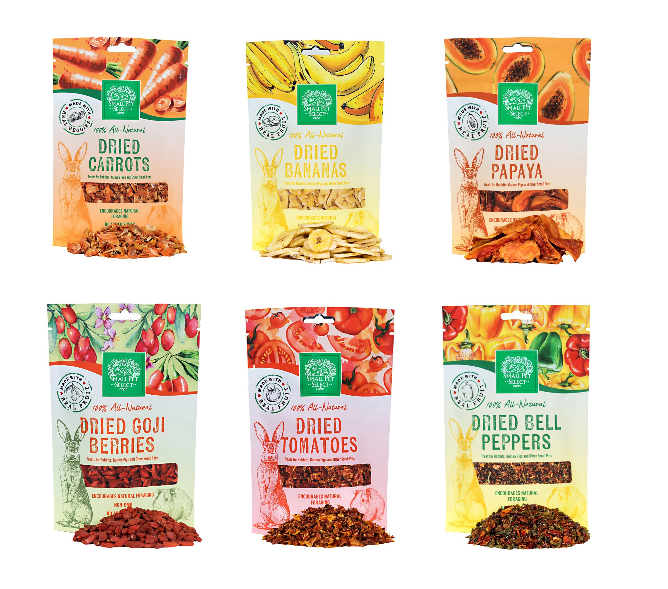 Small Pet Select - Dried Fruits and Veggies Sampler, a Natural Treat for Rabbits, Guinea Pigs, and Other Small Animals, Six Flav