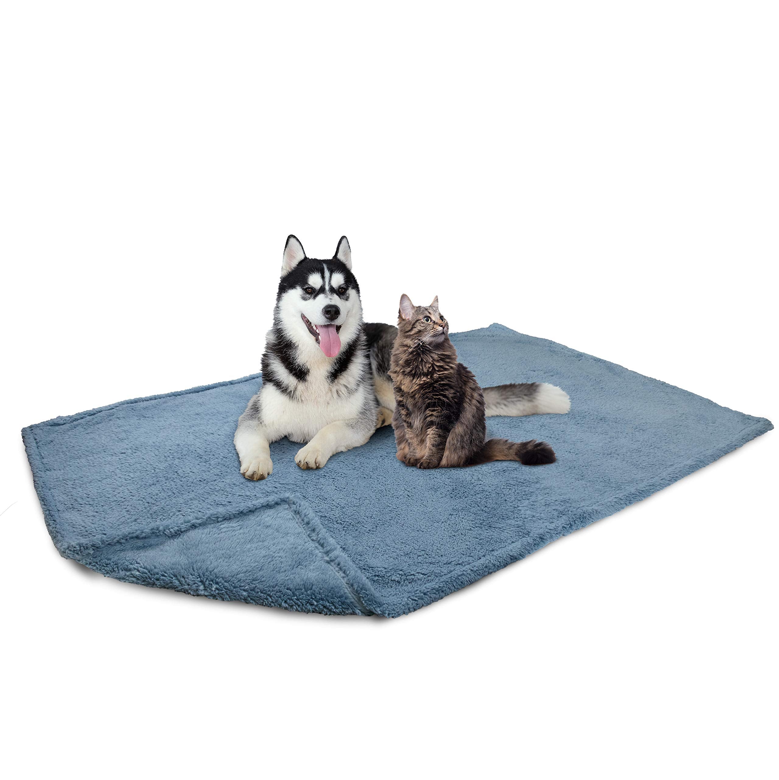 Petami Fluffy Waterproof Dog Blanket For Bed Large Dogs, Soft Warm Pet Sherpa Throw Pee Proof Couch Cover, Reversible Cat Blanket Sofa Crate Kennel Protector, Washable Mat (Dusty Blue, 60X80)
