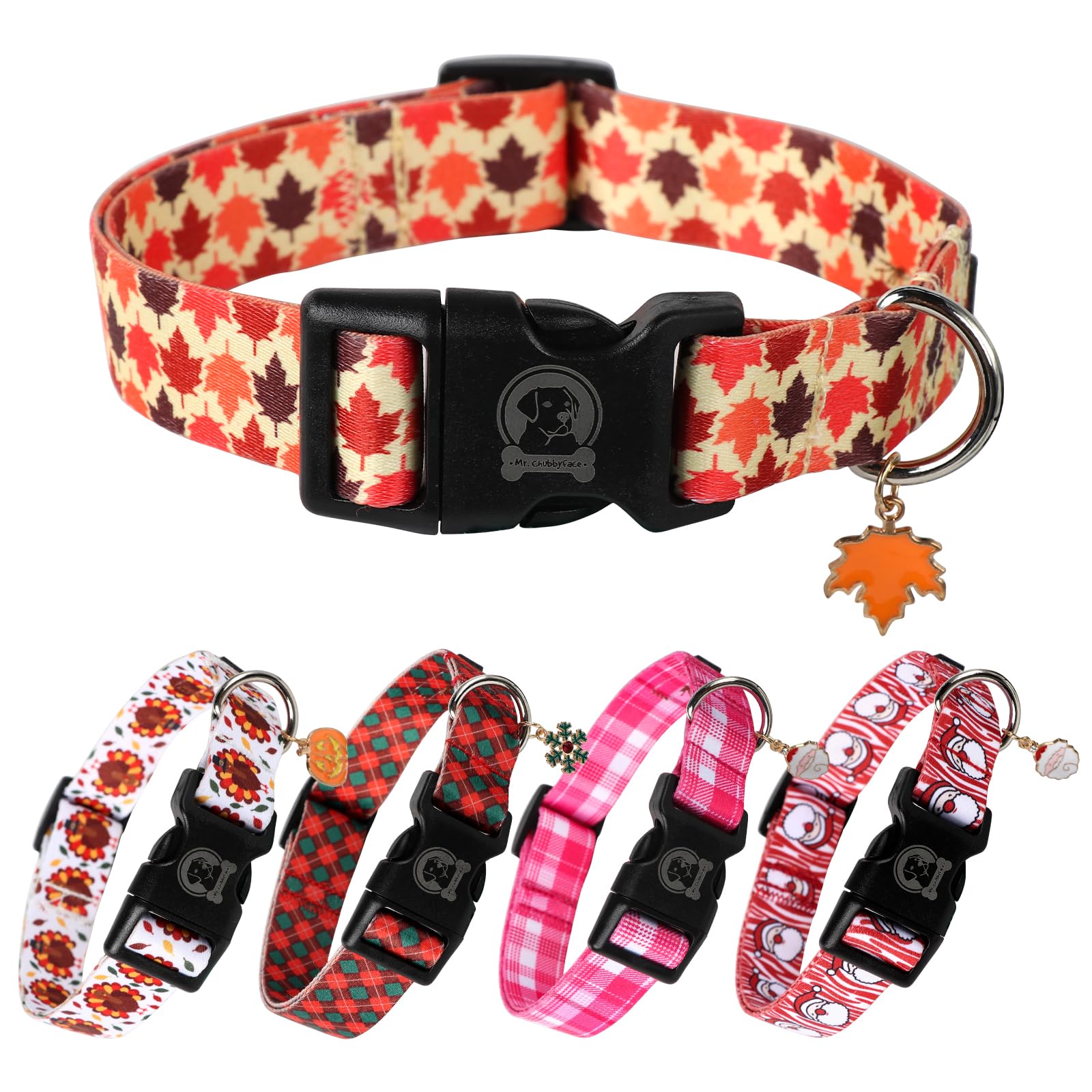 Mr. Chubbyface Fall Dog Collar Adjustable Pet Collar Maple Leaves Collar For Small Medium Large Dogs