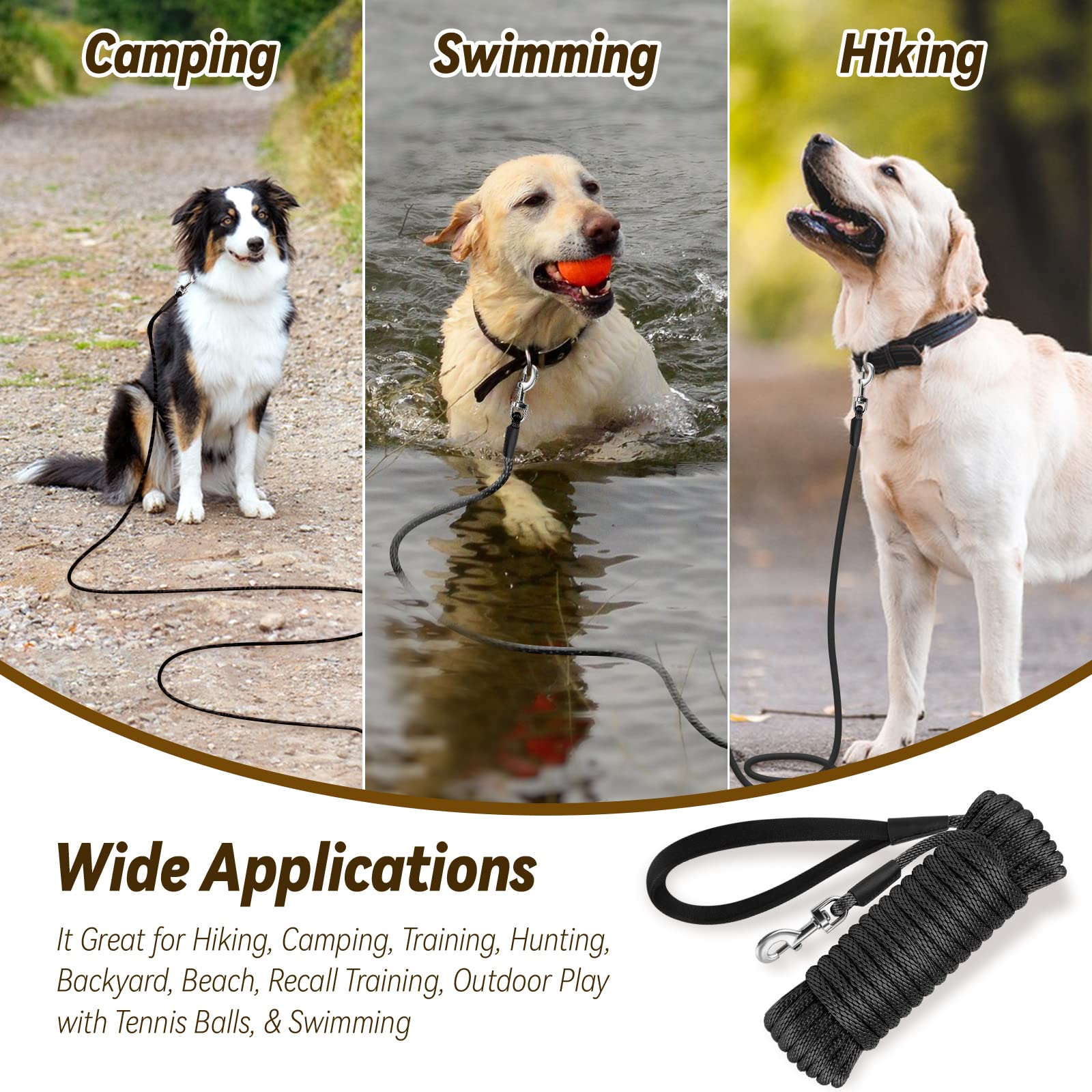 Lynxking Check Cord Dog Leash Long Lead Training Tracking Line Comfortable Handle Heavy Duty Puppy Rope 10Ft For Small Medium Large Dog