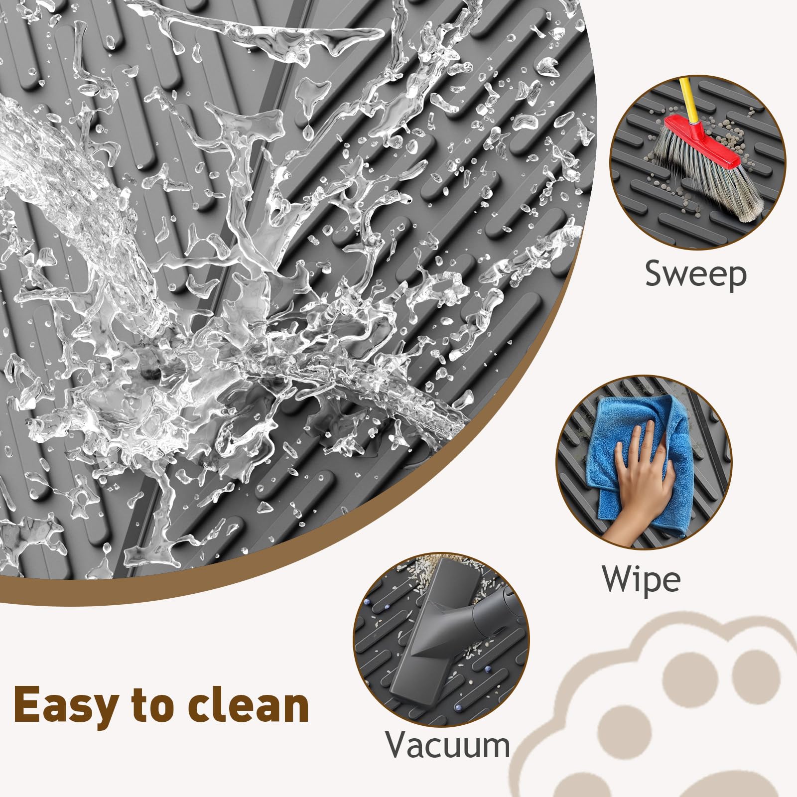 Kaxionage Cat Litter Mat With Grooves & Raised Edge, Urineproof/Waterproof,Litter Scattering Control,Easy To Clean (24 * 17In-Bl