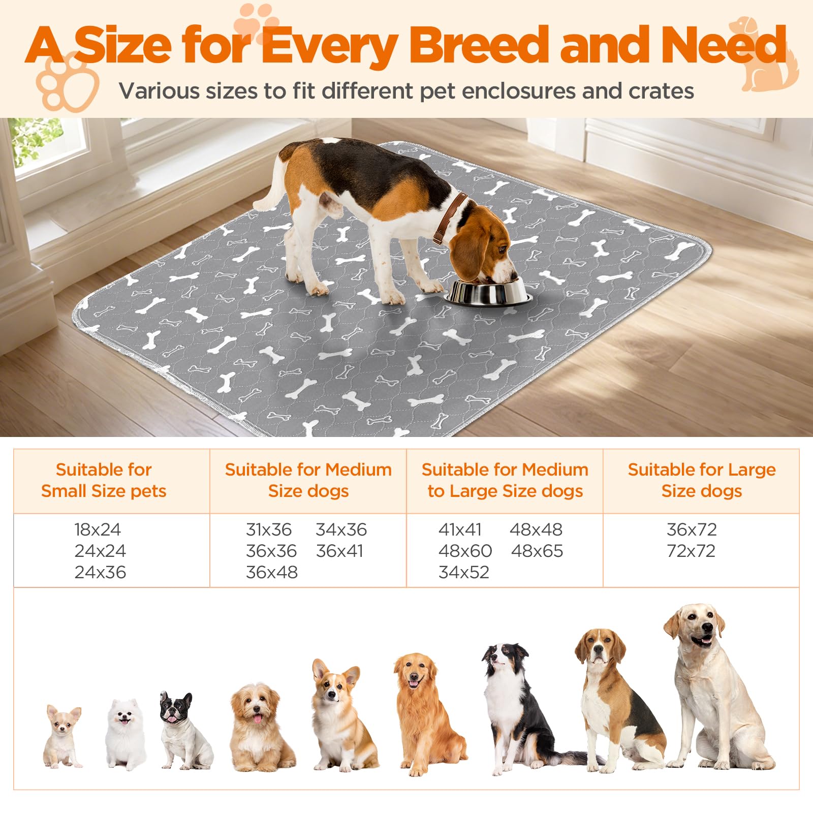 Baodan Washable Dog Pee Pads, 36"x41", Gray, 2 Pack, 100% Waterproof, Non-Slip, Reusable Potty Training Pads