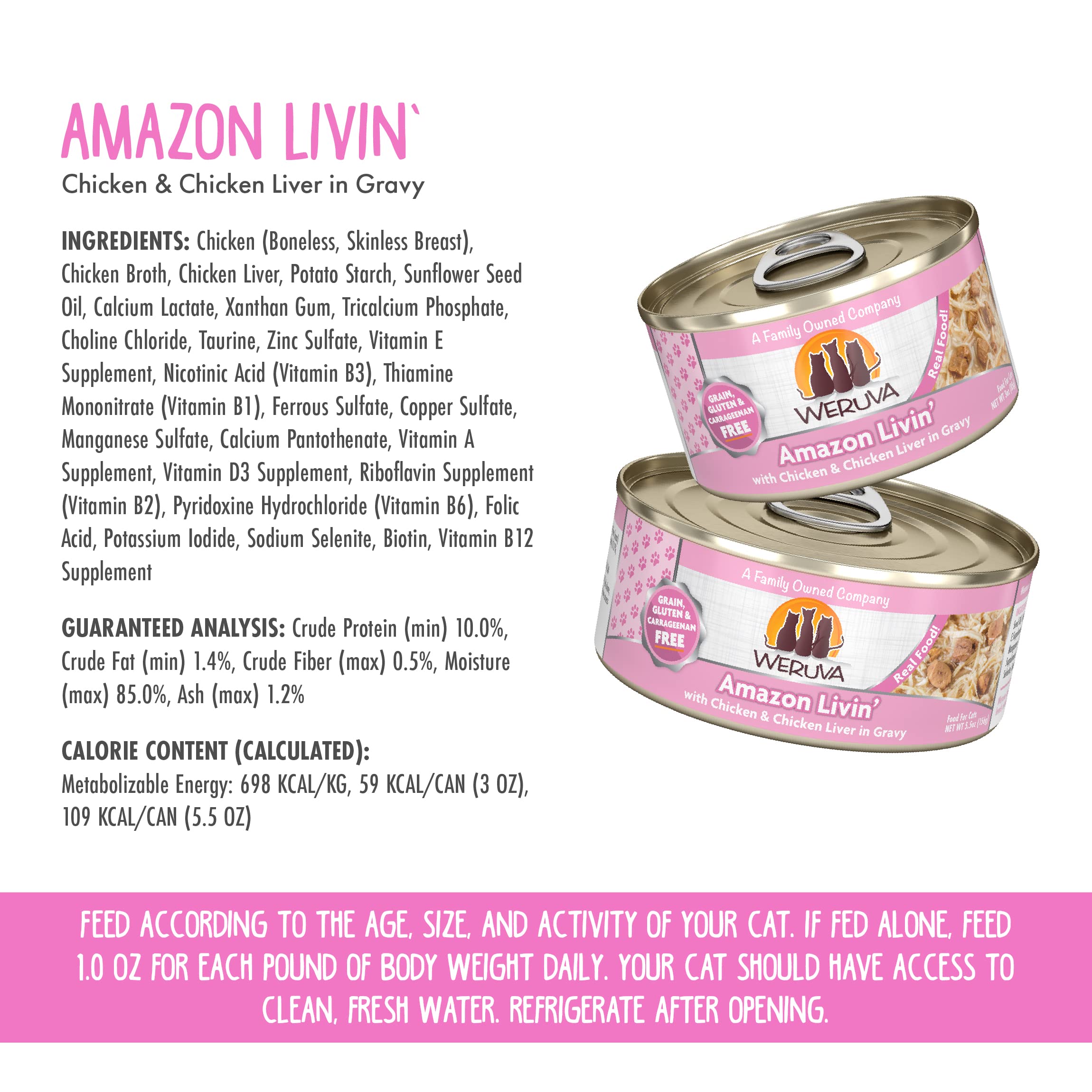 Weruva Classic Cat Food, Amazon Livin with Chicken Breast & Chicken Liver in Gravy, 5.5oz Can (Pack of 24)