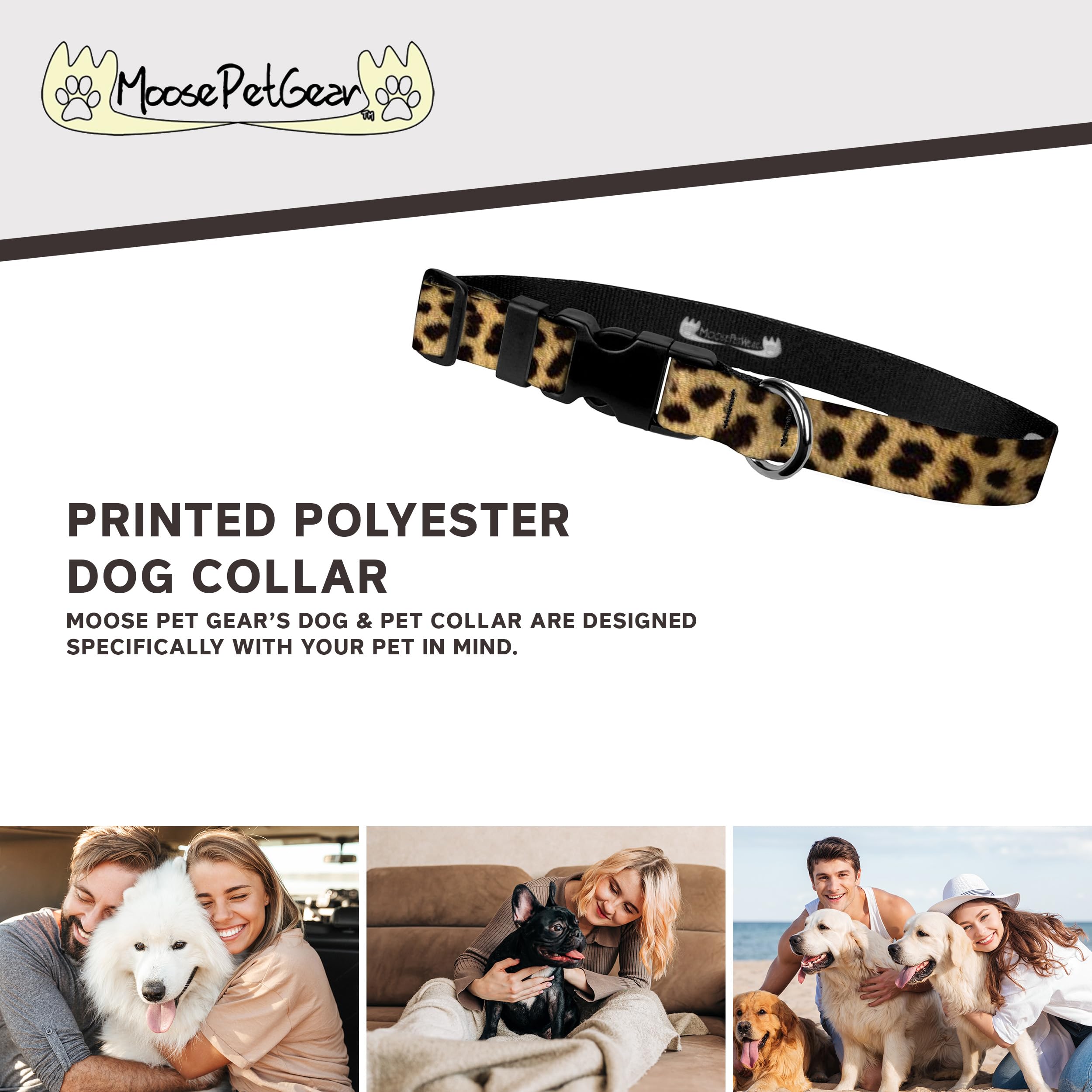 Animal Print Dog Collar - Waterproof Cute Leopard Print Dog Collar - 3/4 Inch Adjusts 11.5-17.5 Inches, Medium, Leopard