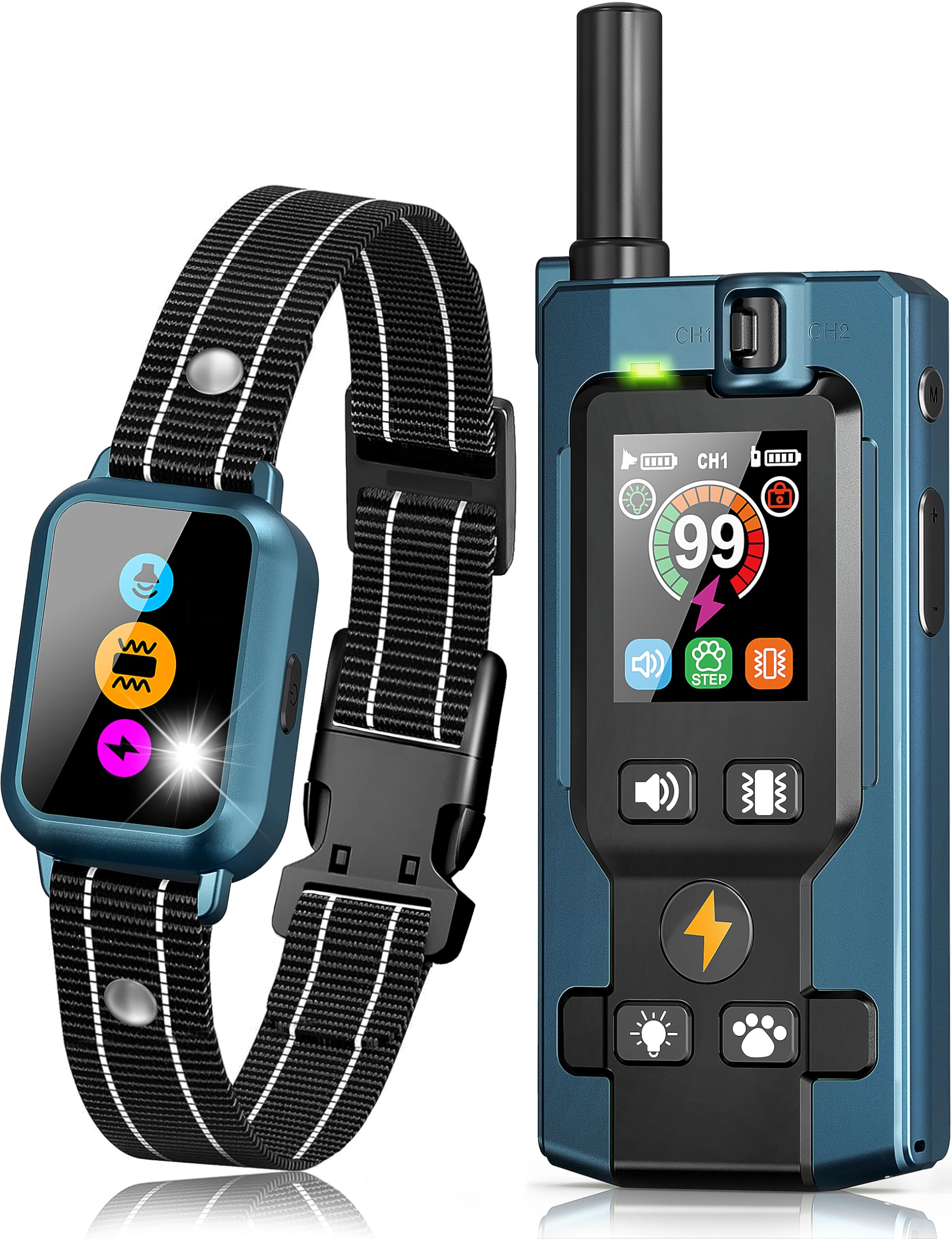 Dog Shock Collar with Remote Control - 3300FT Dog Training Collar with 5 Modes Step Counting & Light & Beep & Vibration & Shock,