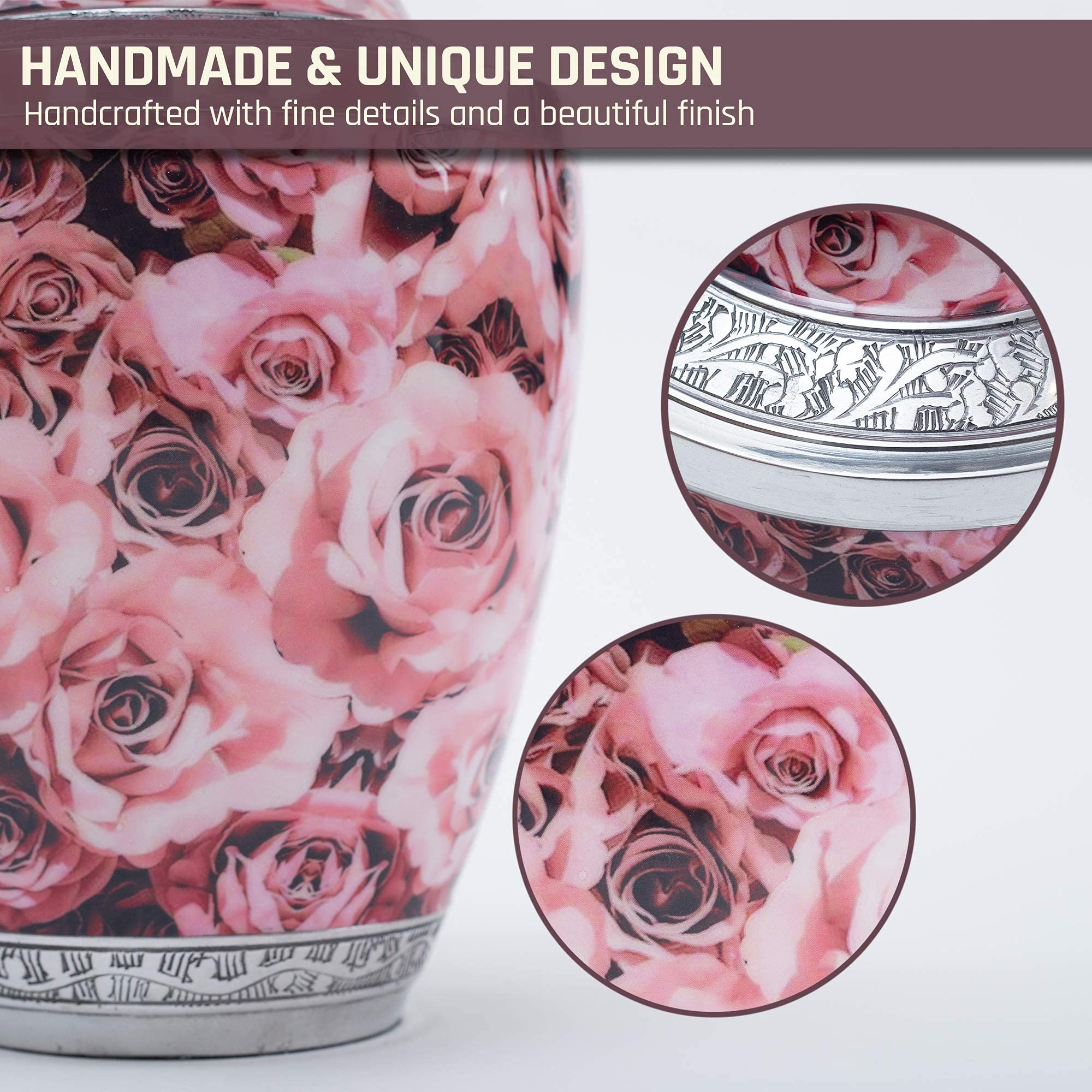 Bold & Divine Hand Painted Pink Rose Cremation Urn | Human Ashes Adult Memorial Urn, Burial, Funeral Cremation Urns |200 Cubic I
