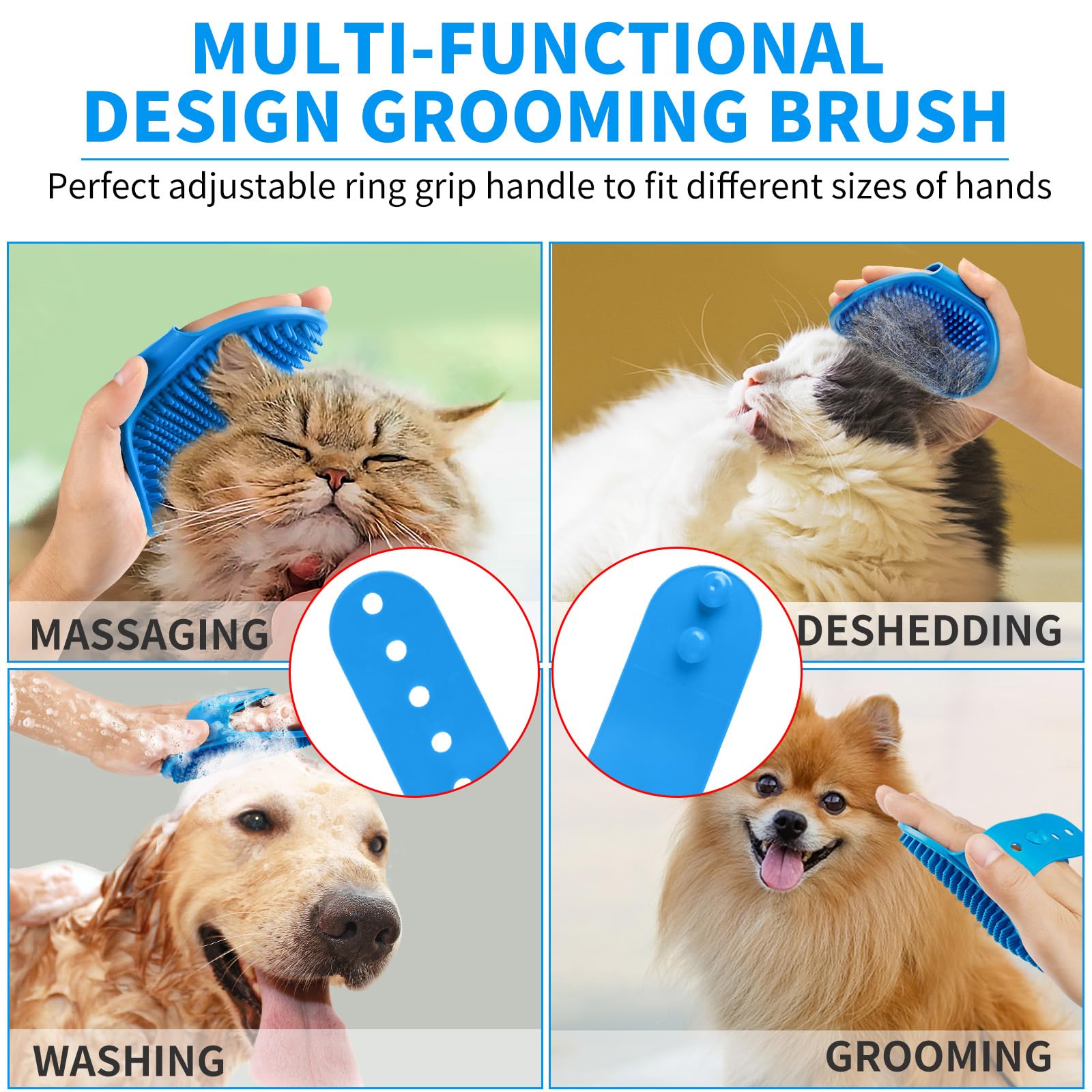Comotech 3PCS Dog Bath Brush  Dog Shampoo brush  Dog Scrubber for Bath  Dog/Grooming/Washing Brush Scrubber with Adjustable Ring