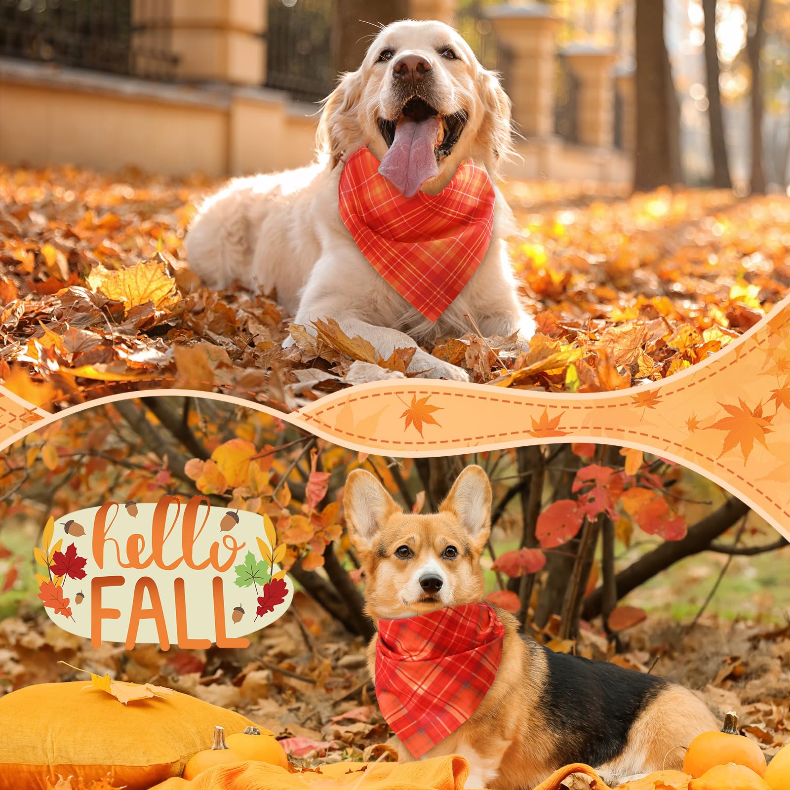 Weewooday 50 Pcs Fall Dog Bandanas Bulk Plaid Bandanas for Dogs Autumn Soft Doggie Bibs Adjustable Triangle Scarves for Small Me