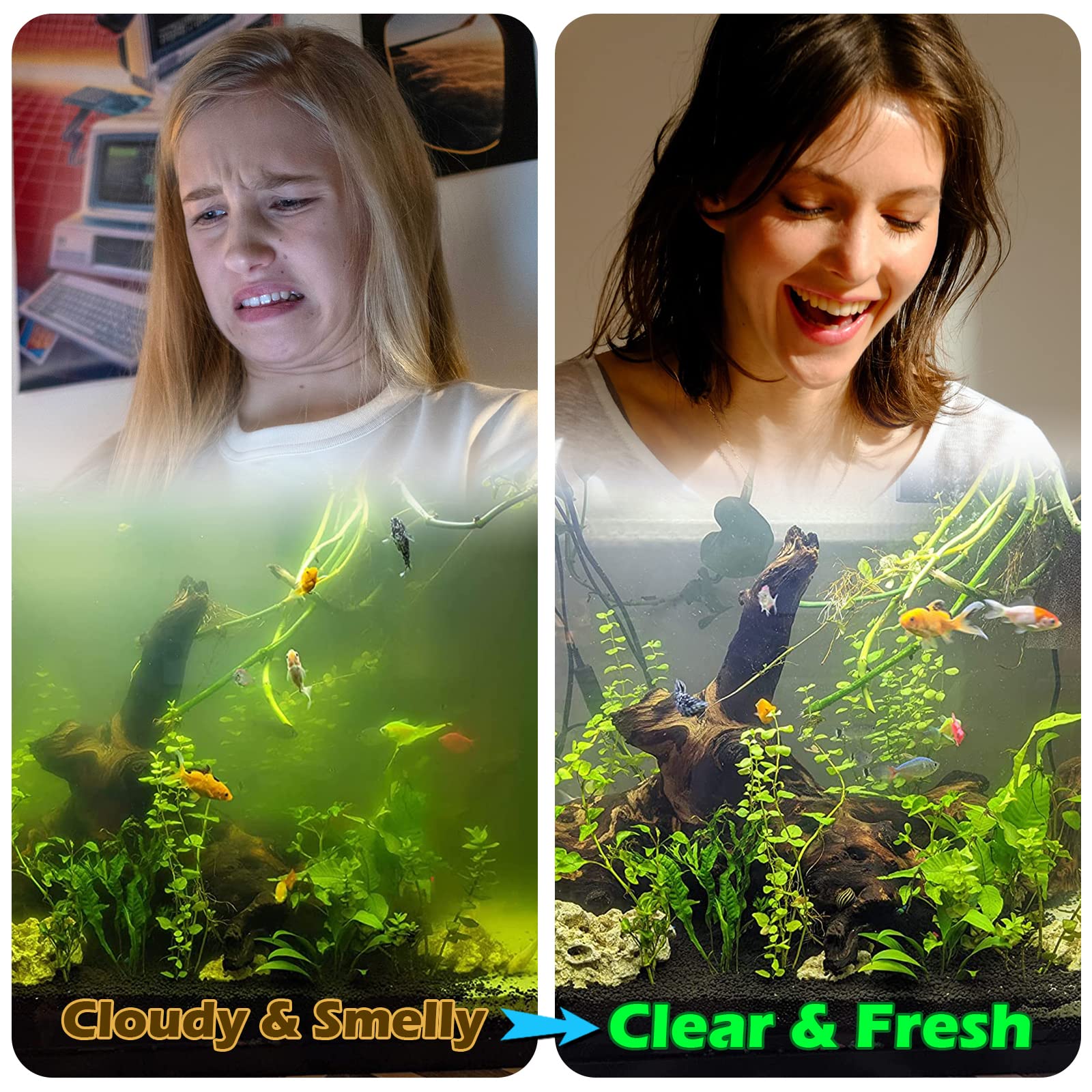 Aquarium Lamp 3W Mini Fish Tank Clean Green Light Submersible Use in Filter Area for 5-55 Gallon Fish Tank Pond Cloudy Water Cle