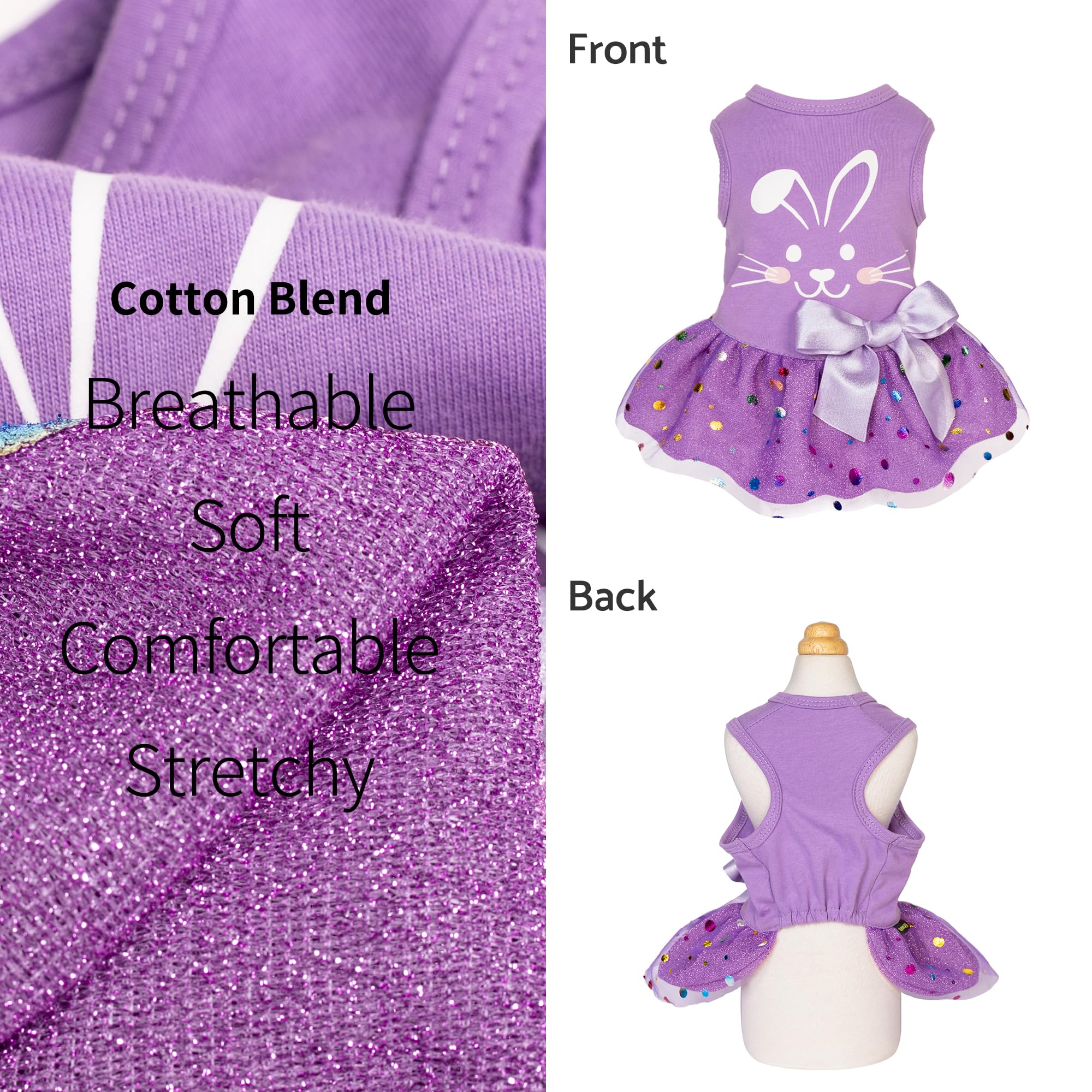Fitwarm Easter Bunny Dog Dress, Holiday Dog Clothes For Small Dogs Girl, Pet Easter Outfit, Purple, White, Xxs