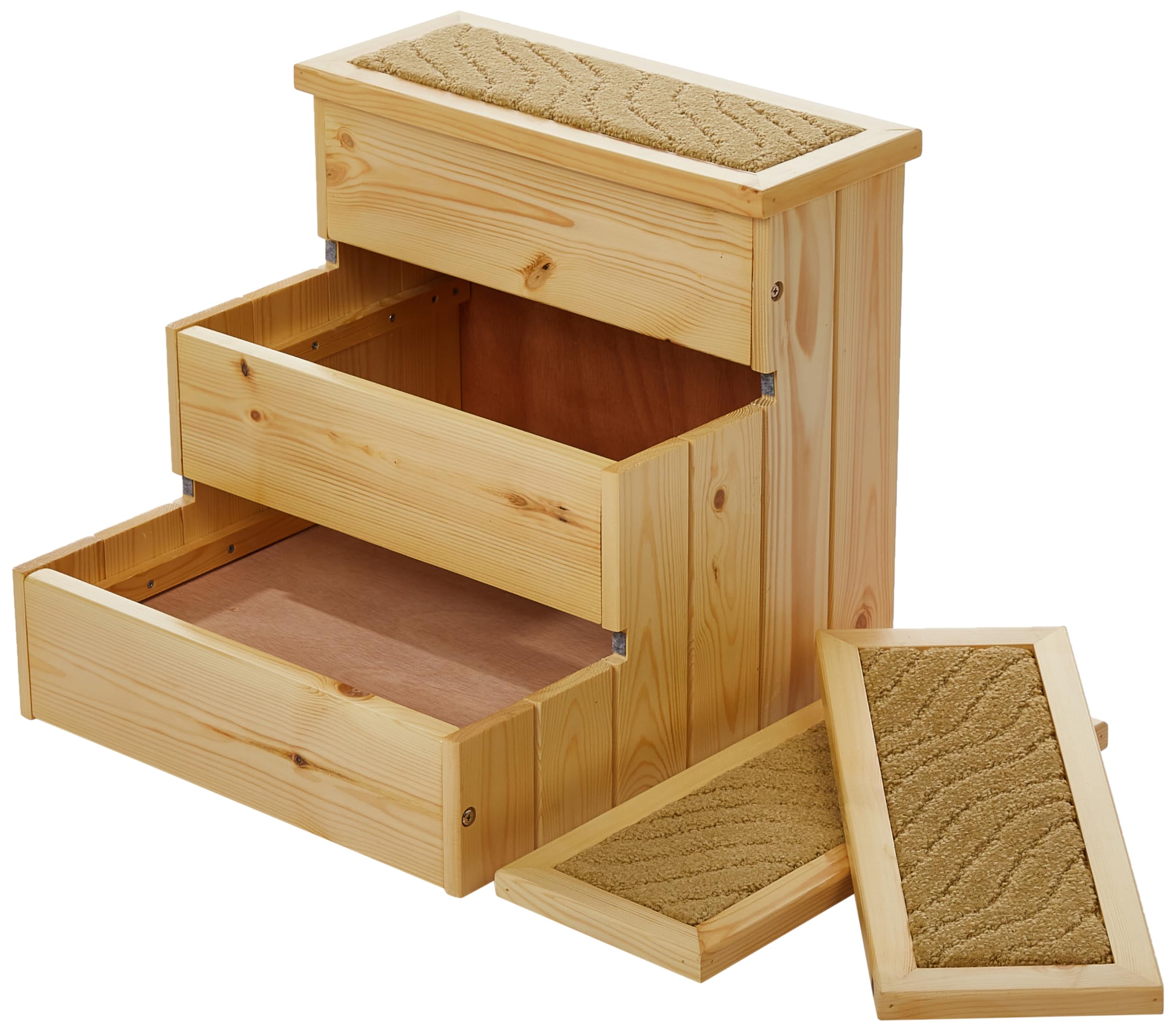 TRIXIE 3-Step Wooden Pet Stairs, Nonslip Carpeted Dog Steps, 15" H, Natural, Model 3943, Indoor Use for Dogs and Cats
