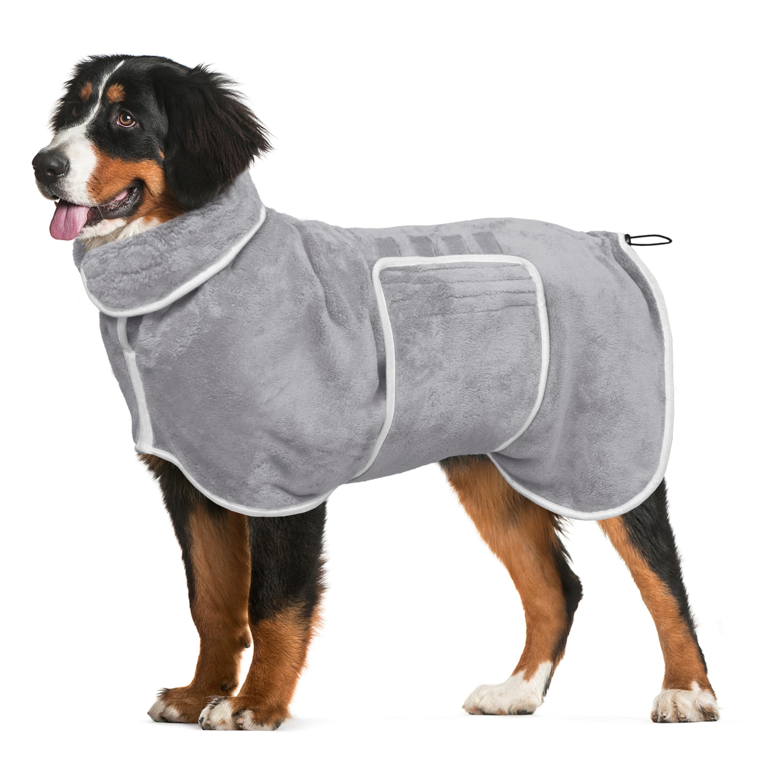 Dog Bathrobe Drying Coat - Super Absorbent Bath Robe For Large Dogs, Soft Adjustable Collar & Belly Strap Fast Drying Pet Towel 