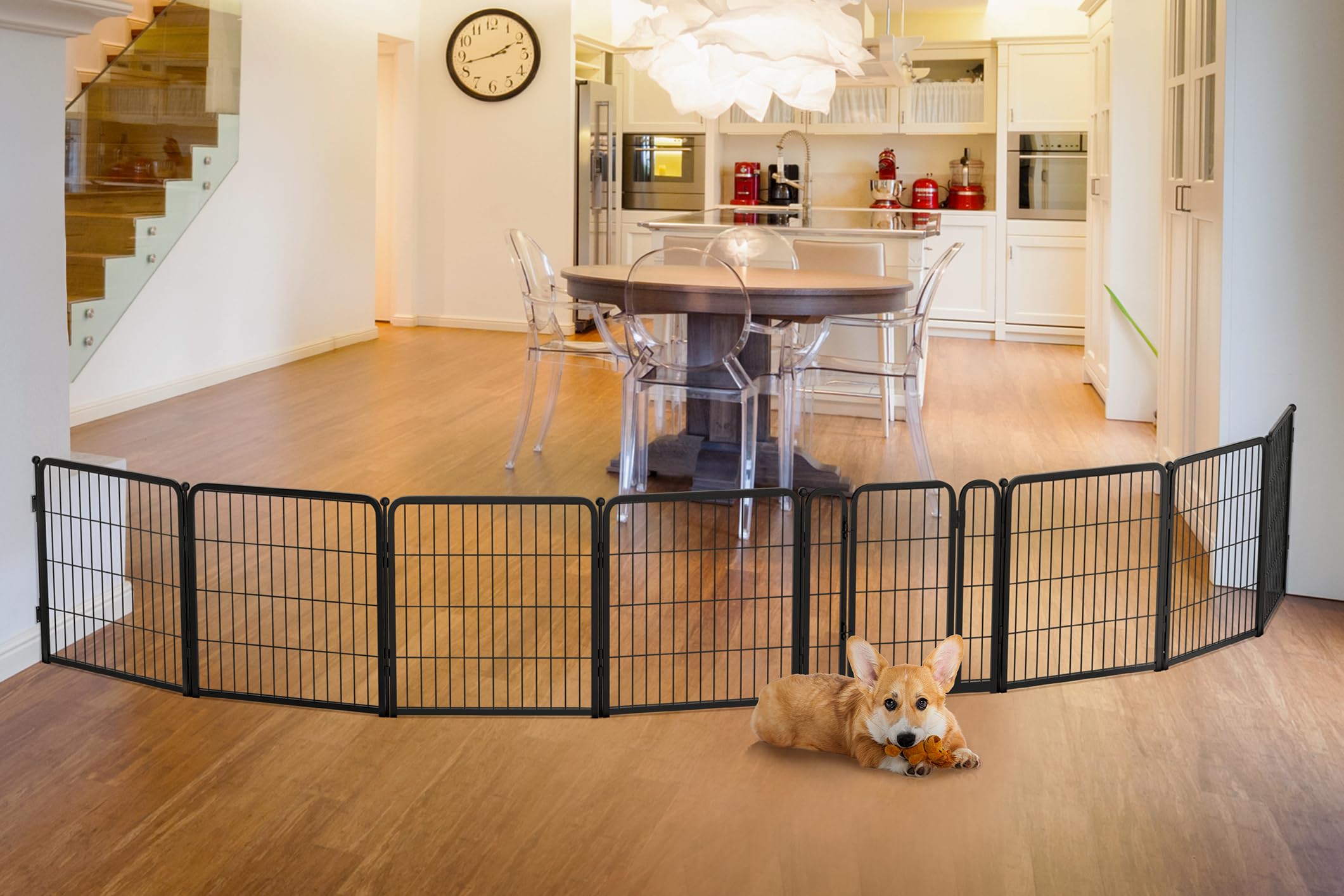 Fxw Dog Gate Extra Wide Designed For Indoor Use, Adjustable Width Up To 183-Inch Wide (24'' H 8 Panels For Puppies And Small Dog