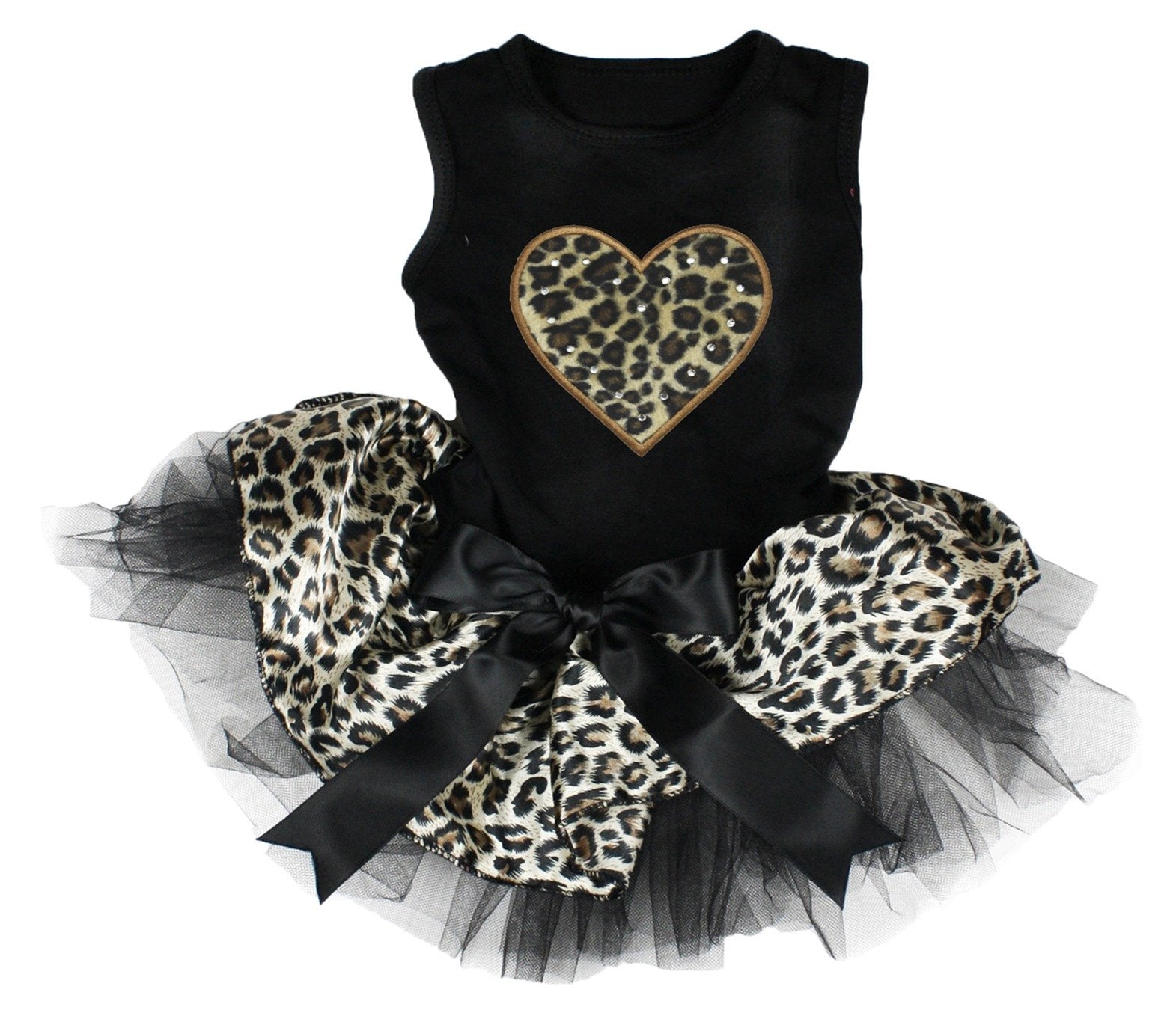 Petitebella Leopard Heart Puppy Dog Dress (Black/Leopard, Medium)
