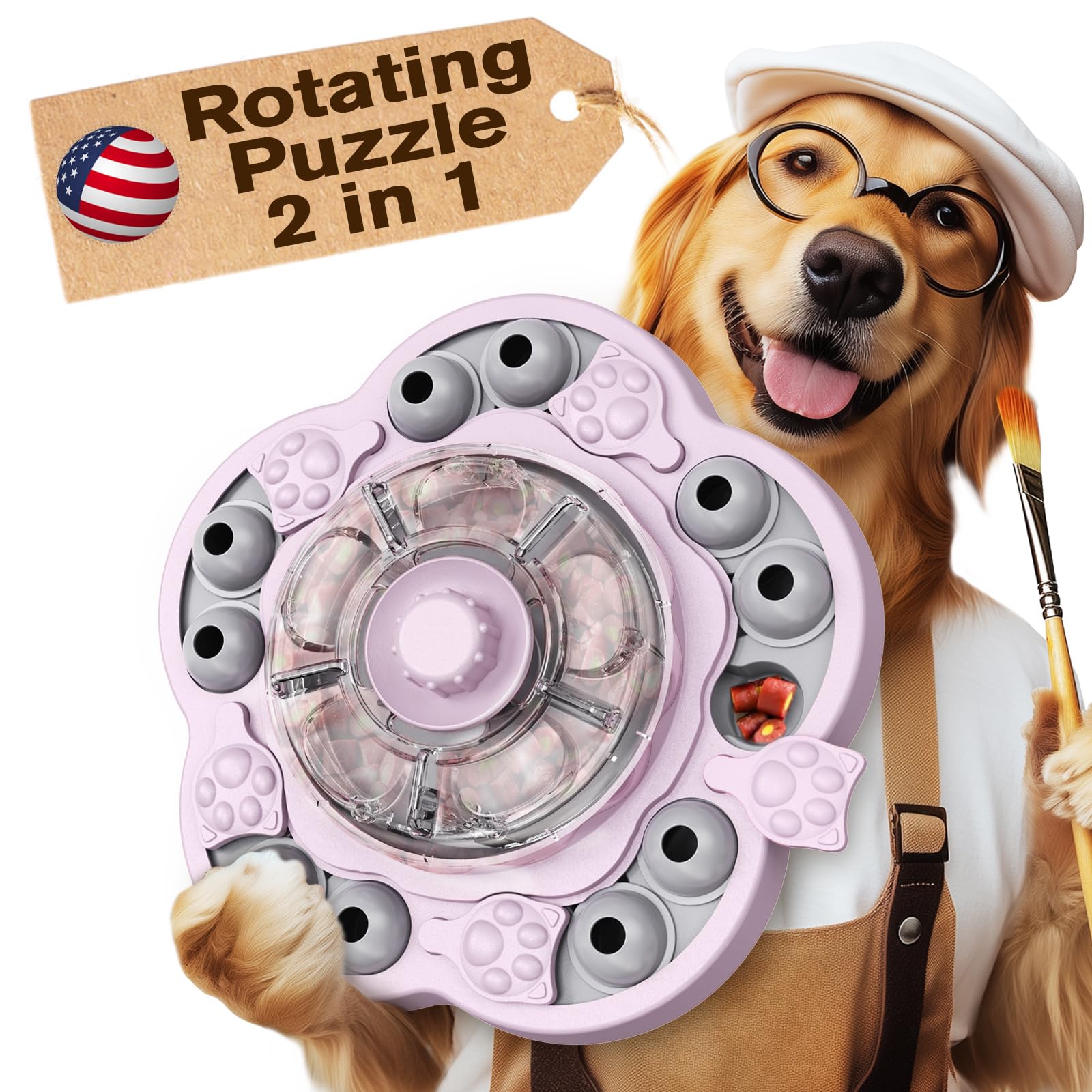 KADTC Dog Spinning Puzzle Toys Puppy Mental Games Level 3 in 1 Food Dispenser Slow Feeder Treat Puzzles Brain Stimulation Intera