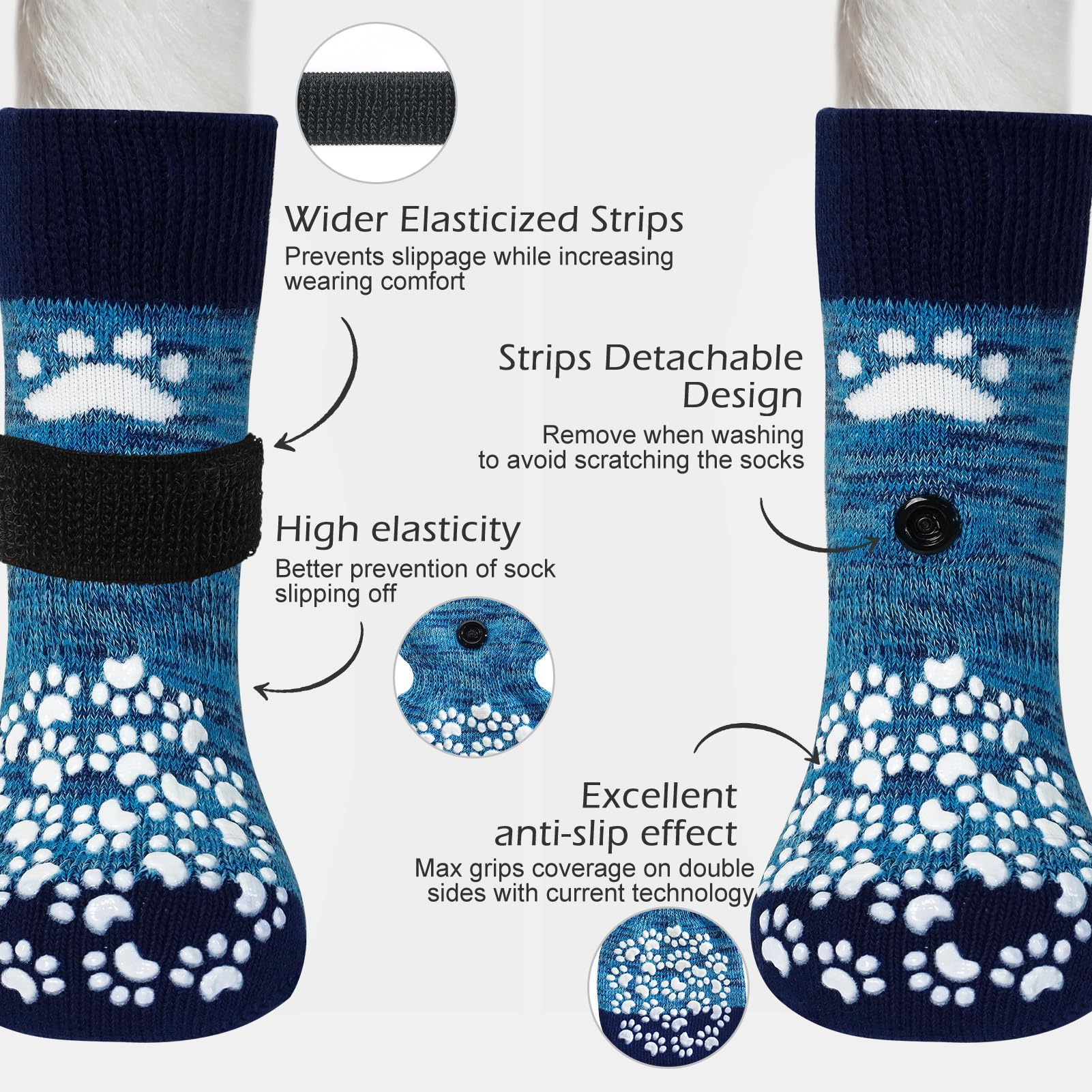 Expawlorer Double Side Anti-Slip Dog Socks 2 Pairs - Adjustable Pet Paw Protector With Strap, Traction Control Non-Skid For Indo