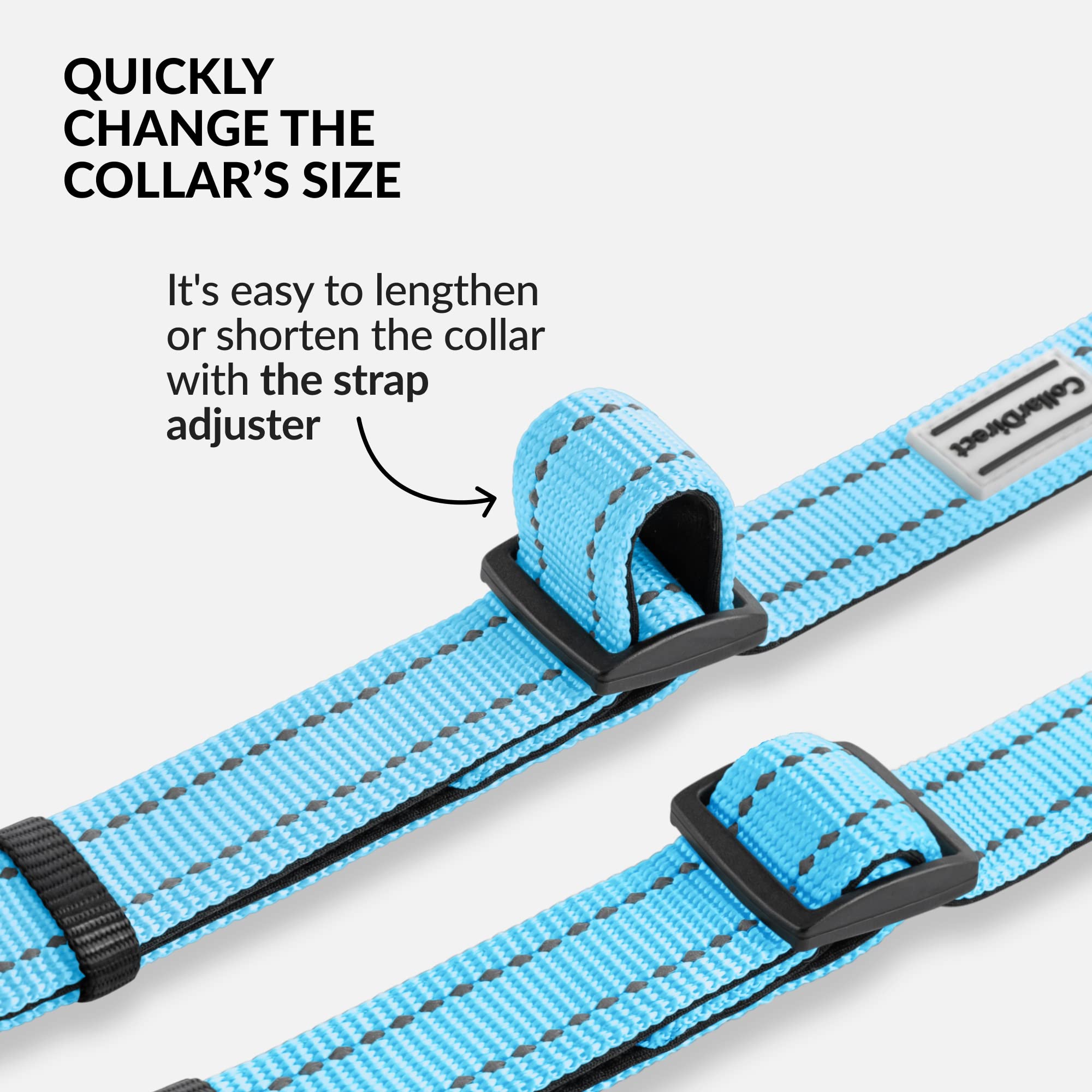 Collardirect Reflective Padded Dog Collar For A Small, Medium, Large Dog Or Puppy With A Quick Release Buckle - Boy And Girl - Nylon Suitable For Swimming (18-26 Inch, Light Blue)