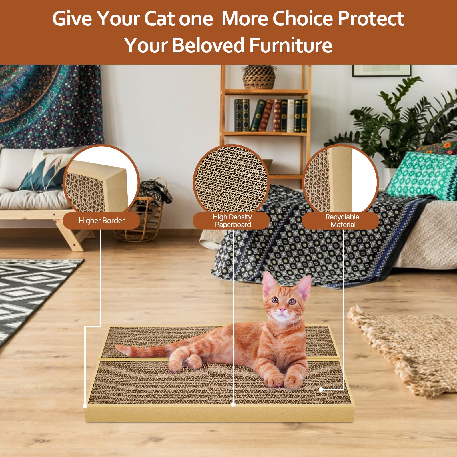 Happyfree Sx Double-Sided Cat Scratch Pad: Premium Indoor Cat Scratcher, Cardboard & Post Design