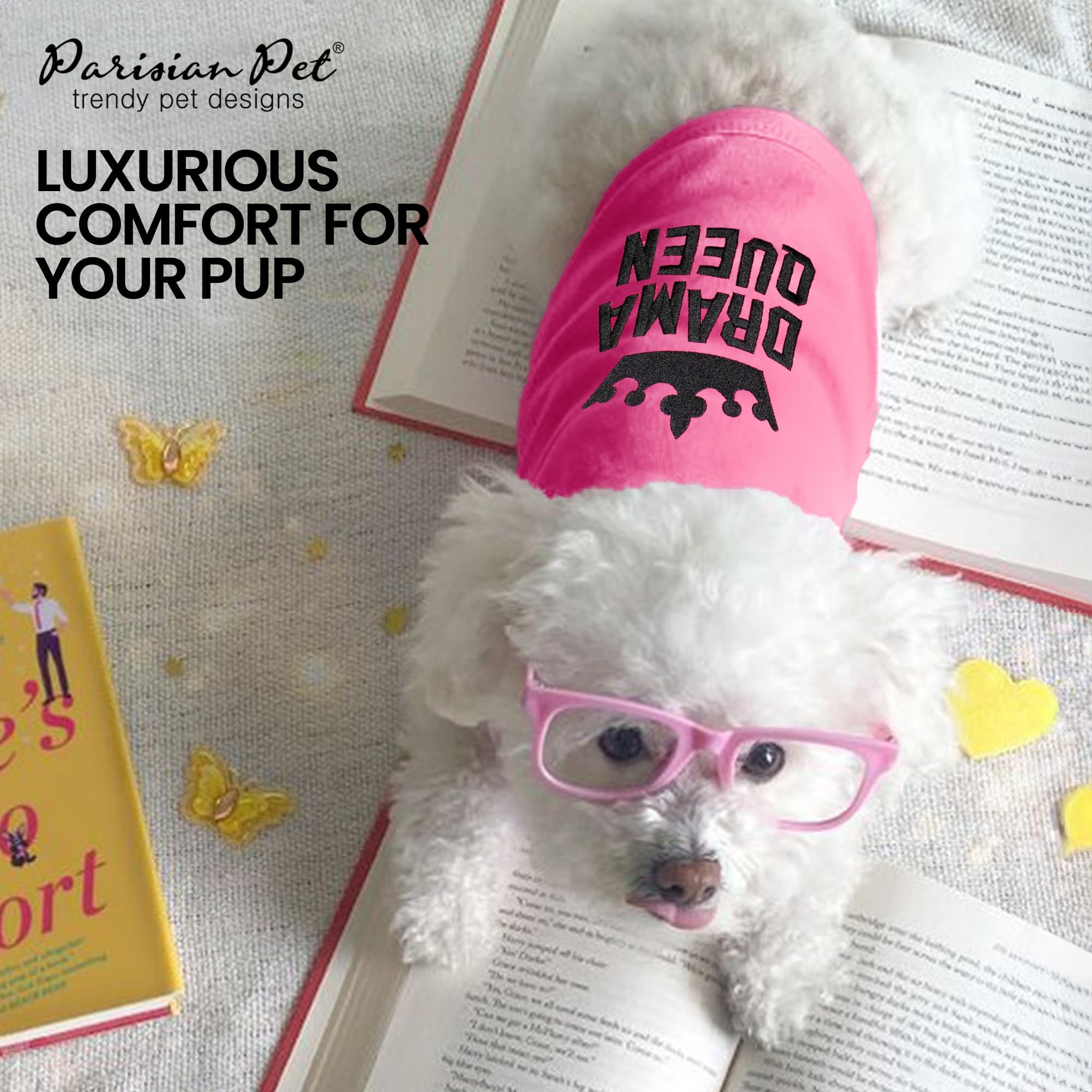 Parisian Pet Dog Tshirt - Embroidered “ Drama Queen “ Dog Shirt - Breathable And Lightweight Dog Clothes - Sleeveless Pink Dog Tee Shirts - Machine Washable Dog Shirts For Small Dogs Girl - Xxs