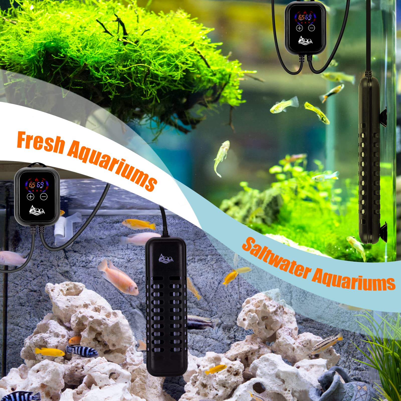 Aqqa Aquarium Heater 500W For 66-135 Gallon Fish Tank Heater Quartz Glass Submersible Betta Fish Heater For Aquarium Thermostat Heater For Freshwater And Saltwater (500W For 66-135 Gal)