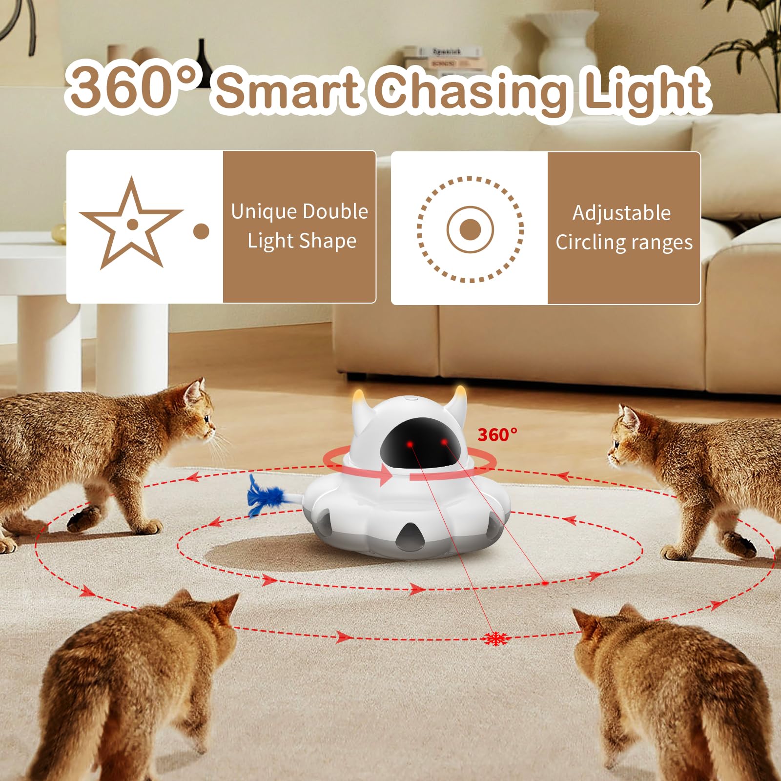 Cosicosy 2-in-1 Interactive Cat Toys for Indoor Cats, Automatic Cat Toy with 7 Holes Mice Whack A Mole Moving Feather, Smart Cat