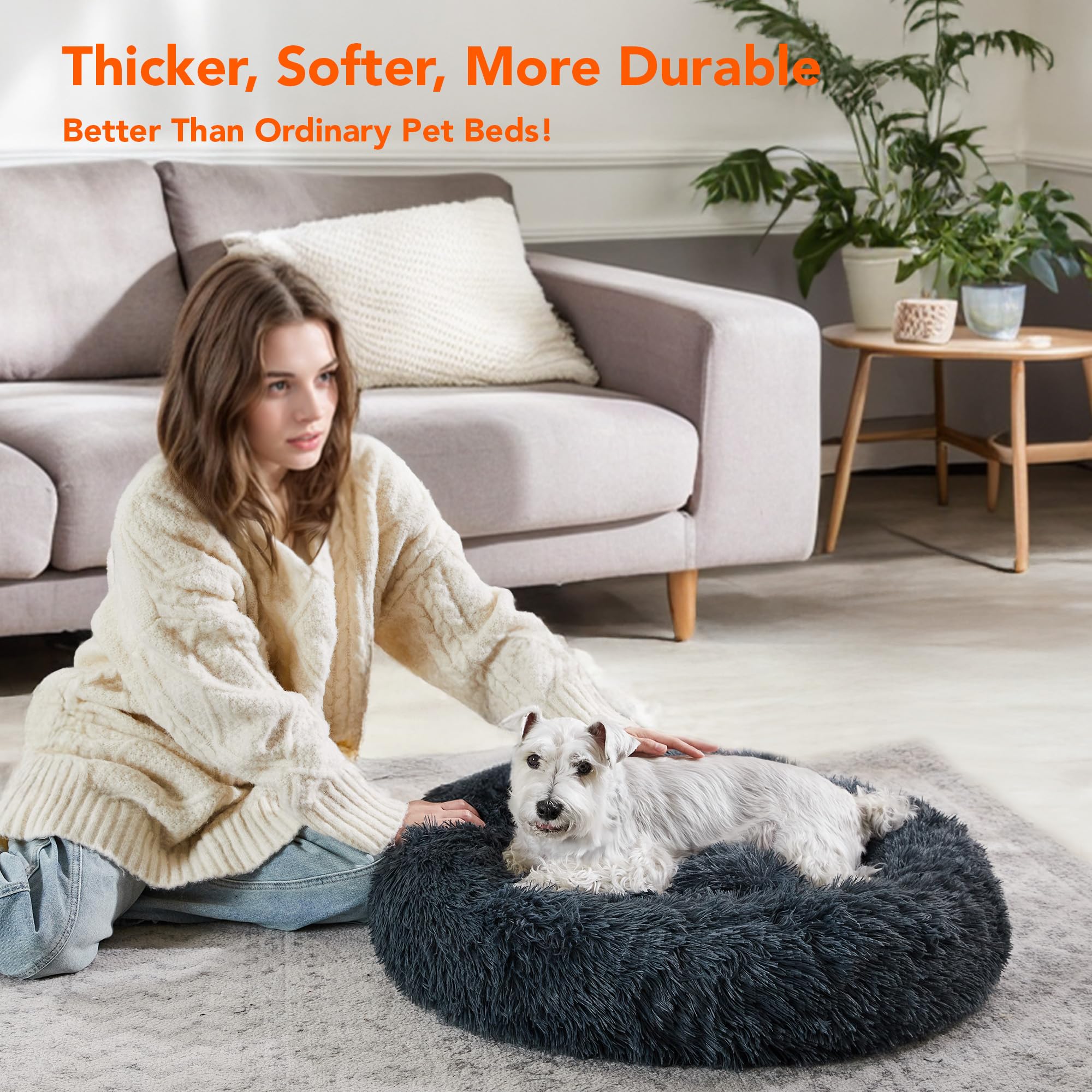 Deconovo Calming Dog Bed For Small Dogs/Cats - Plush Donut Pet Bed With Anti-Slip Bottom, Washable Anti-Anxiety Warming Cozy Sof