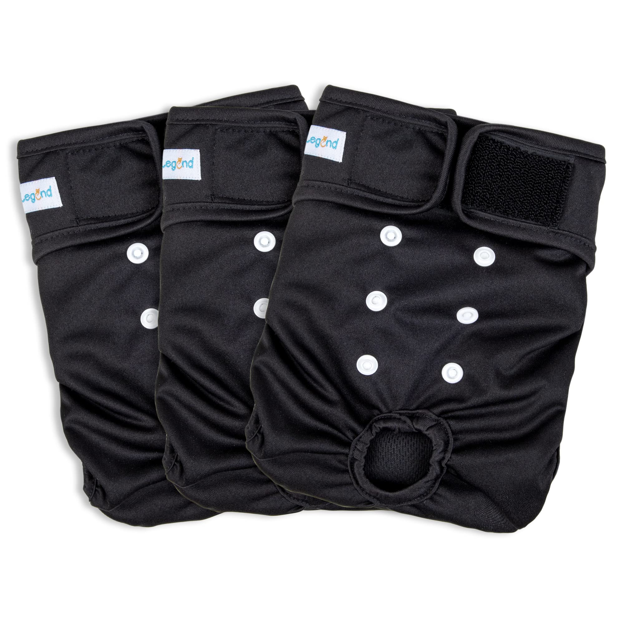 Paw Legend Washable Reusable Female Dog Diapers - No Leak Doggie Diapers For Heat Cycle (3 Pack,Black,Small)