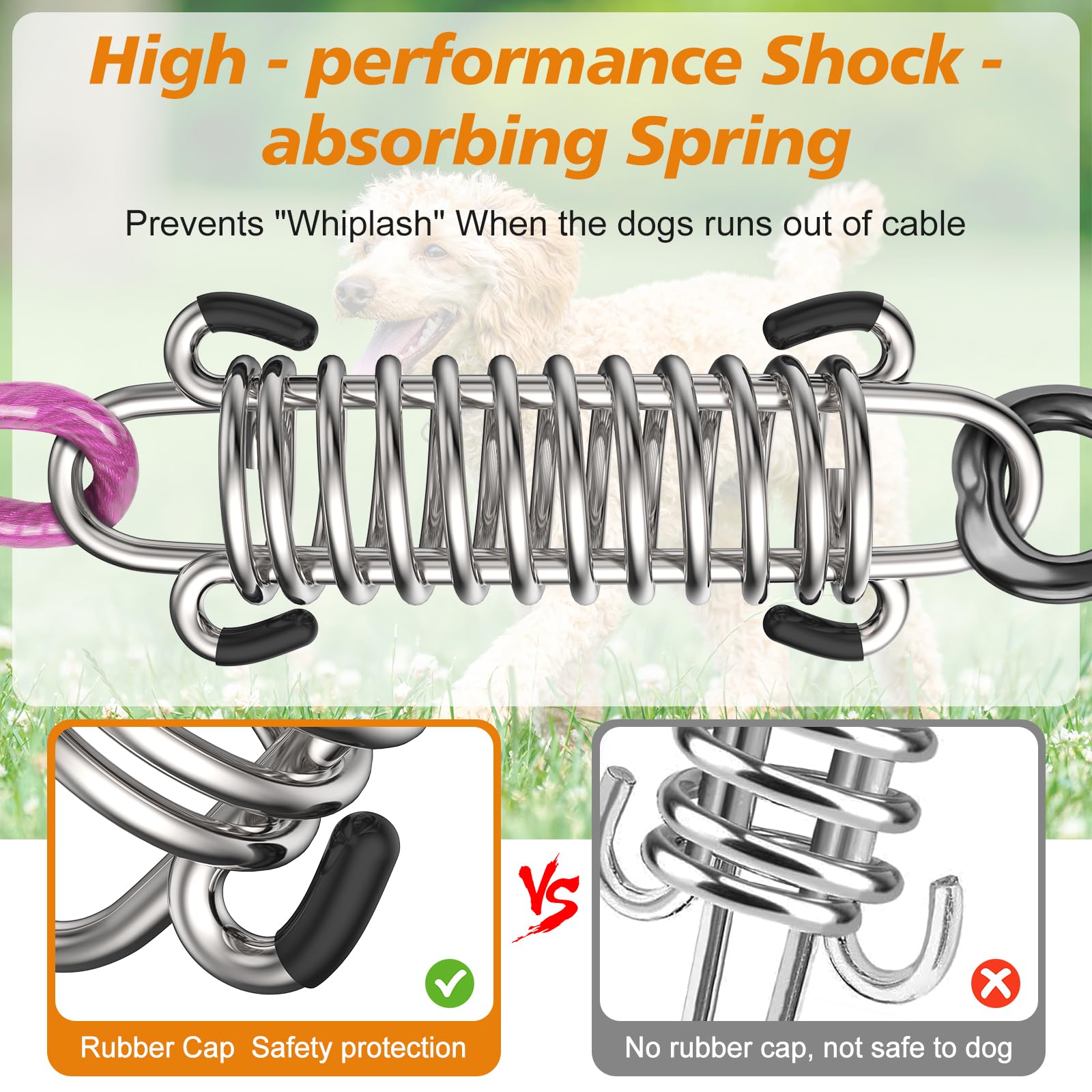 Tresbro Dog Tie Out Cable 10Ft, Dog Leads For Yard With Sturdy Spring And Lockable Swivel Hook, Chew Proof Dog Chain For Outside