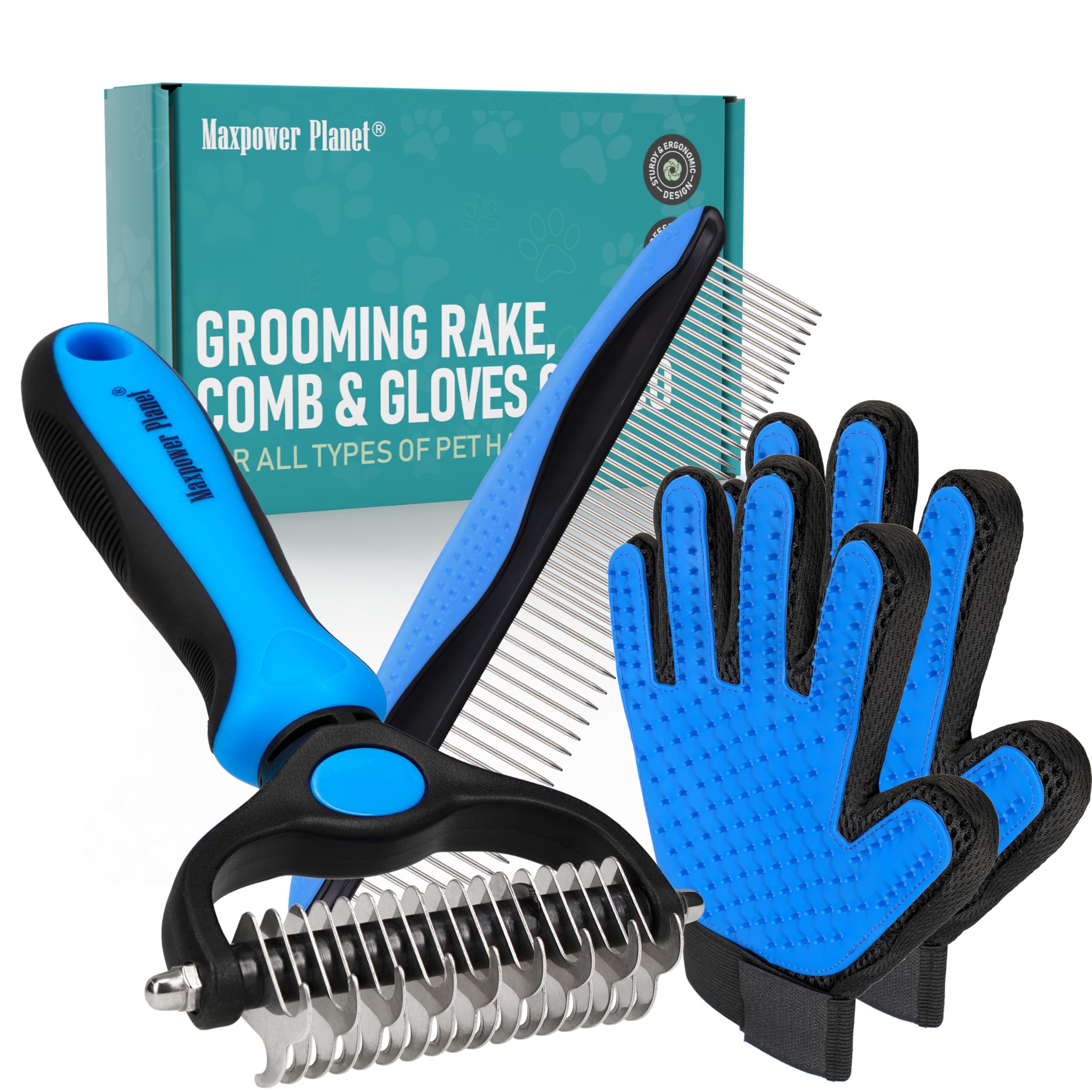 Maxpower Planet Pet Grooming Brush - Double Sided Shedding and Dematting Undercoat Rake Comb for Dogs and Cats,Extra Wide (B1 - 