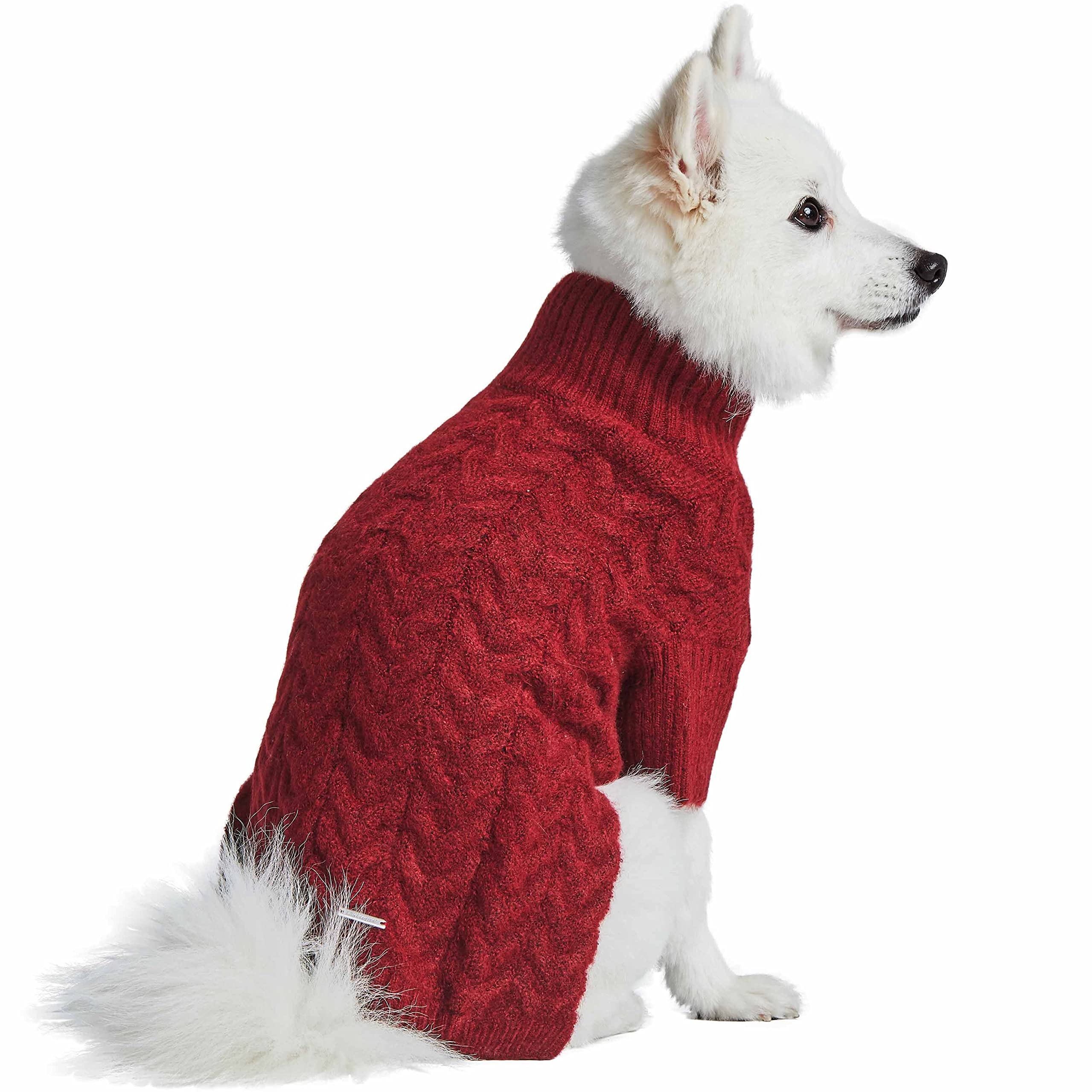 Blueberry Pet Classic Fuzzy Textured Knit Pullover Turtle-Neck Dog Sweater in Burgundy Red, Back Length 14'', Pack of 1 Clothes