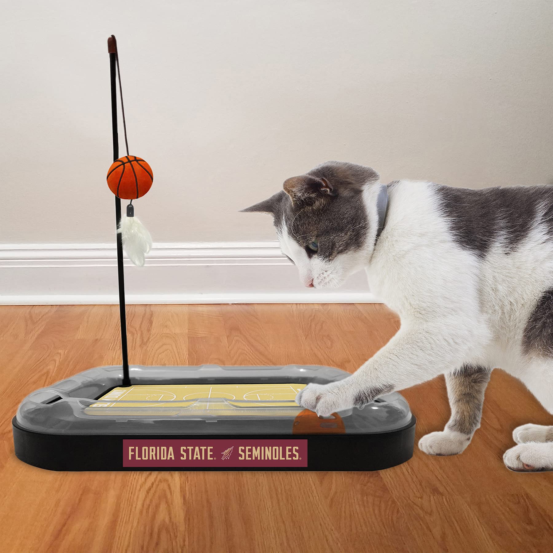 Ncaa Florida State Seminoles Basketball Court Cat Scratcher - Reversible Felt/Cardboard Toy, Cat Ball With Bell, Catnip-Filled P