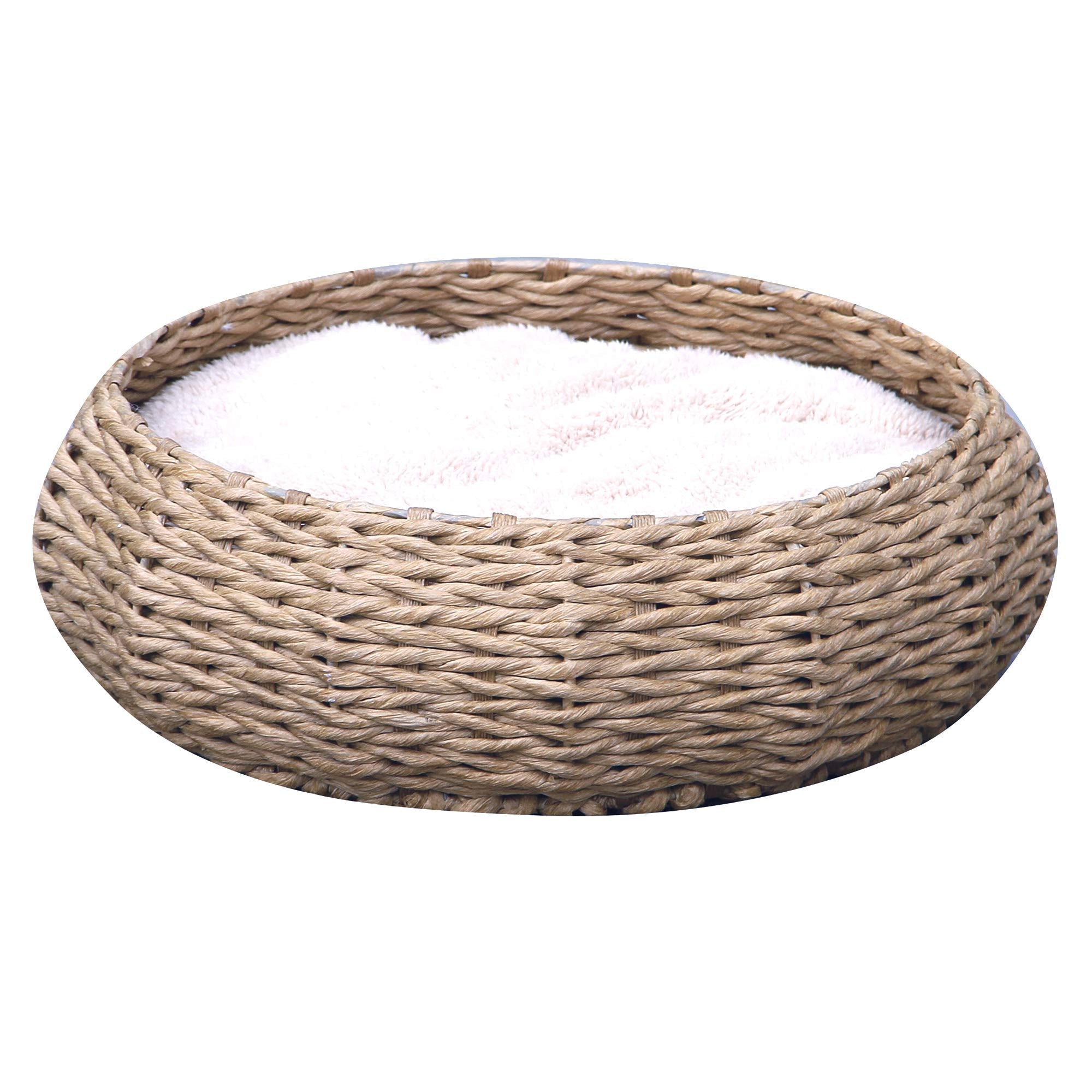 Petpals Hand Made Paper Rope Round Bed For Cat/Dog/Pet Sleep With Pillow, Natural (Round)