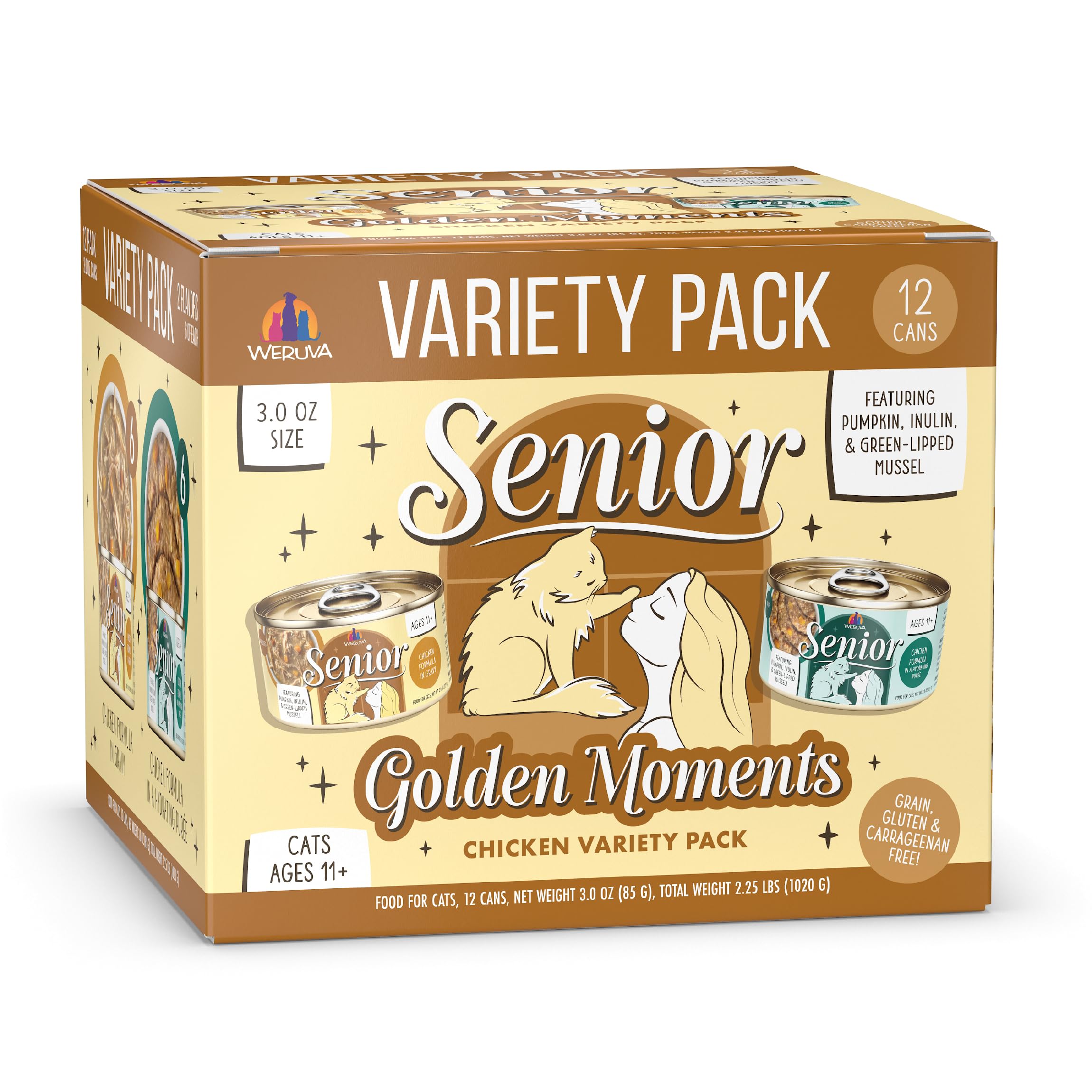 Weruva Senior Cat Food, Golden Moments Variety Pack, 3oz Can, Pack of 12