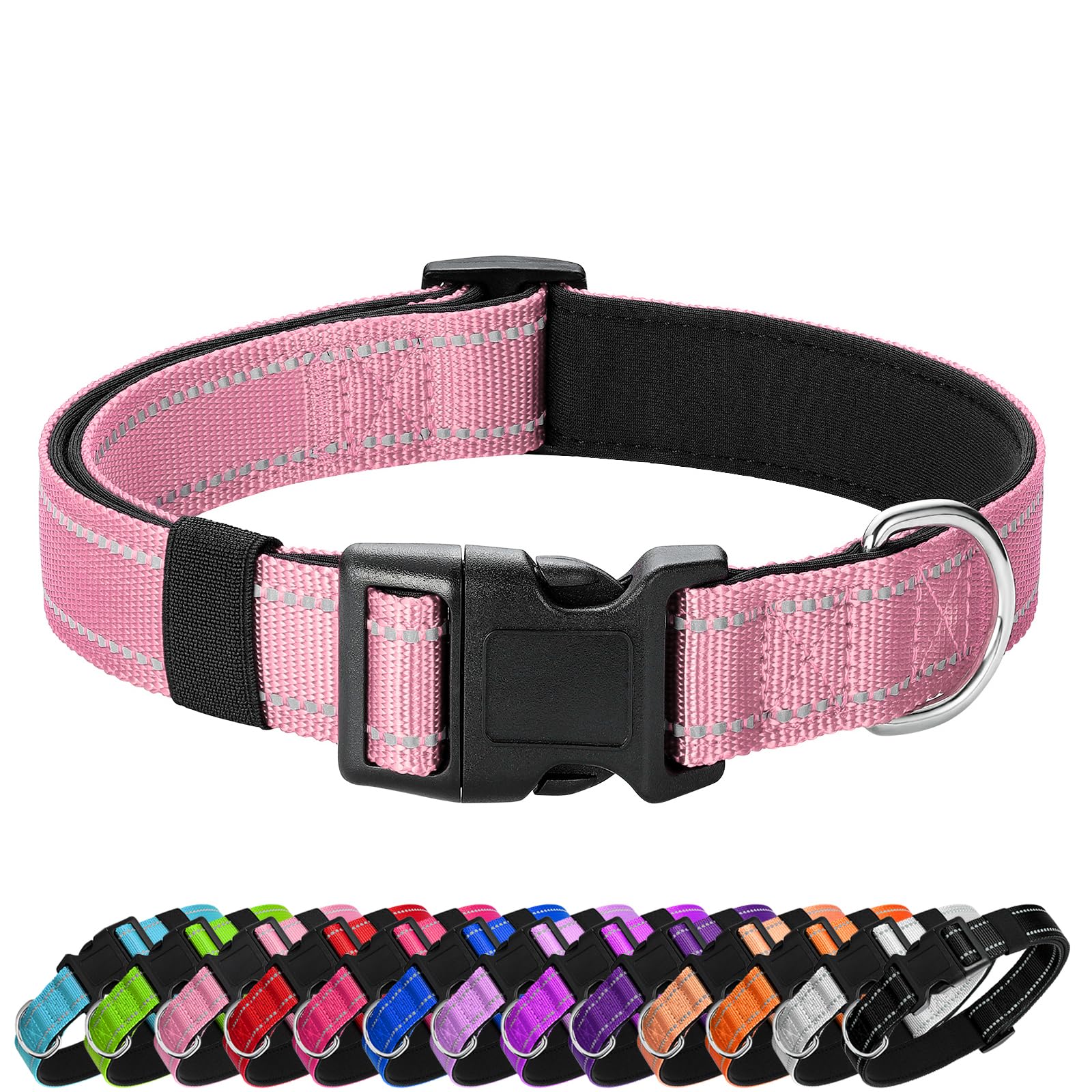 Penseepet Reflective Dog Collar Padded With Soft Neoprene Breathable Quick Release Basic Dog Collars For Puppy Small Dogs Pink Girl
