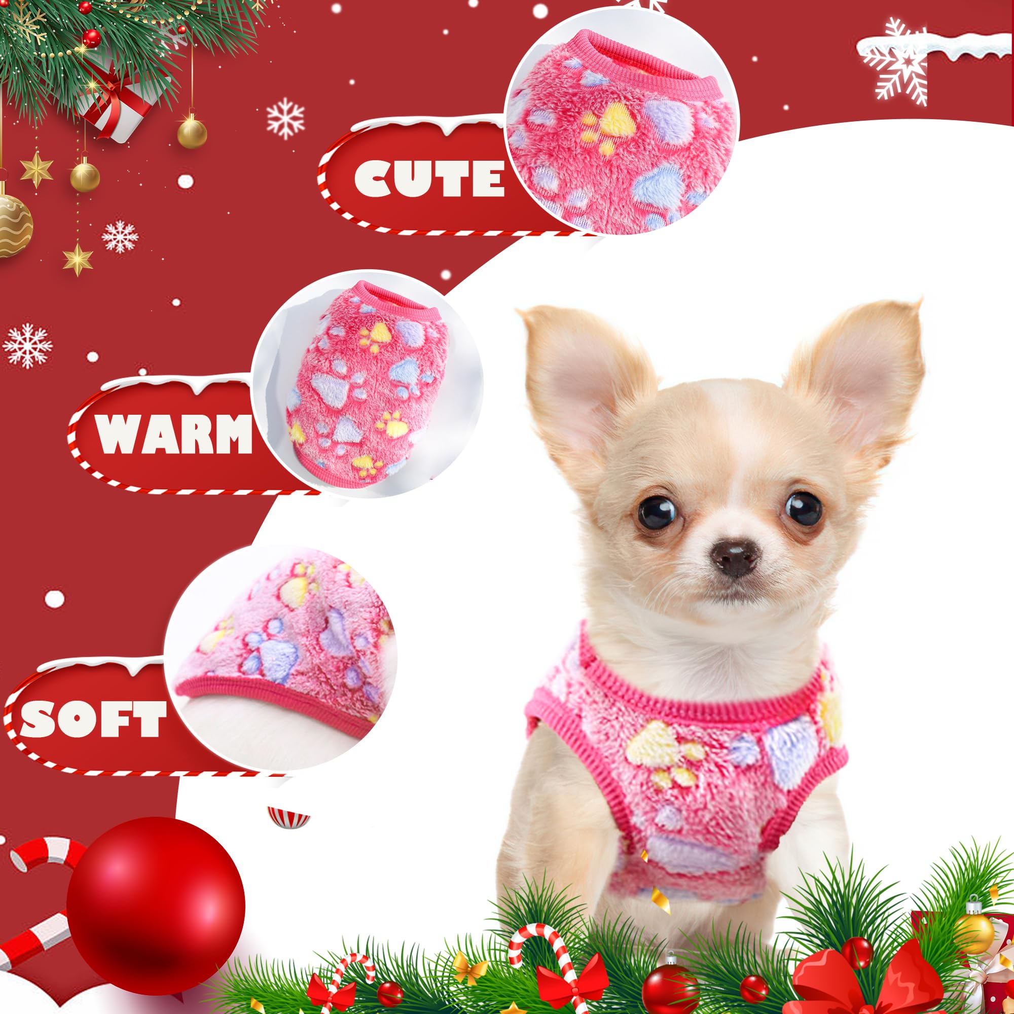 2 Pieces Christmas Dog Outfit - Puppy Sweater, Teacup Chihuahua Reindeer Snowflake Xmas Pet Warm Winter Clothes For Extra Small