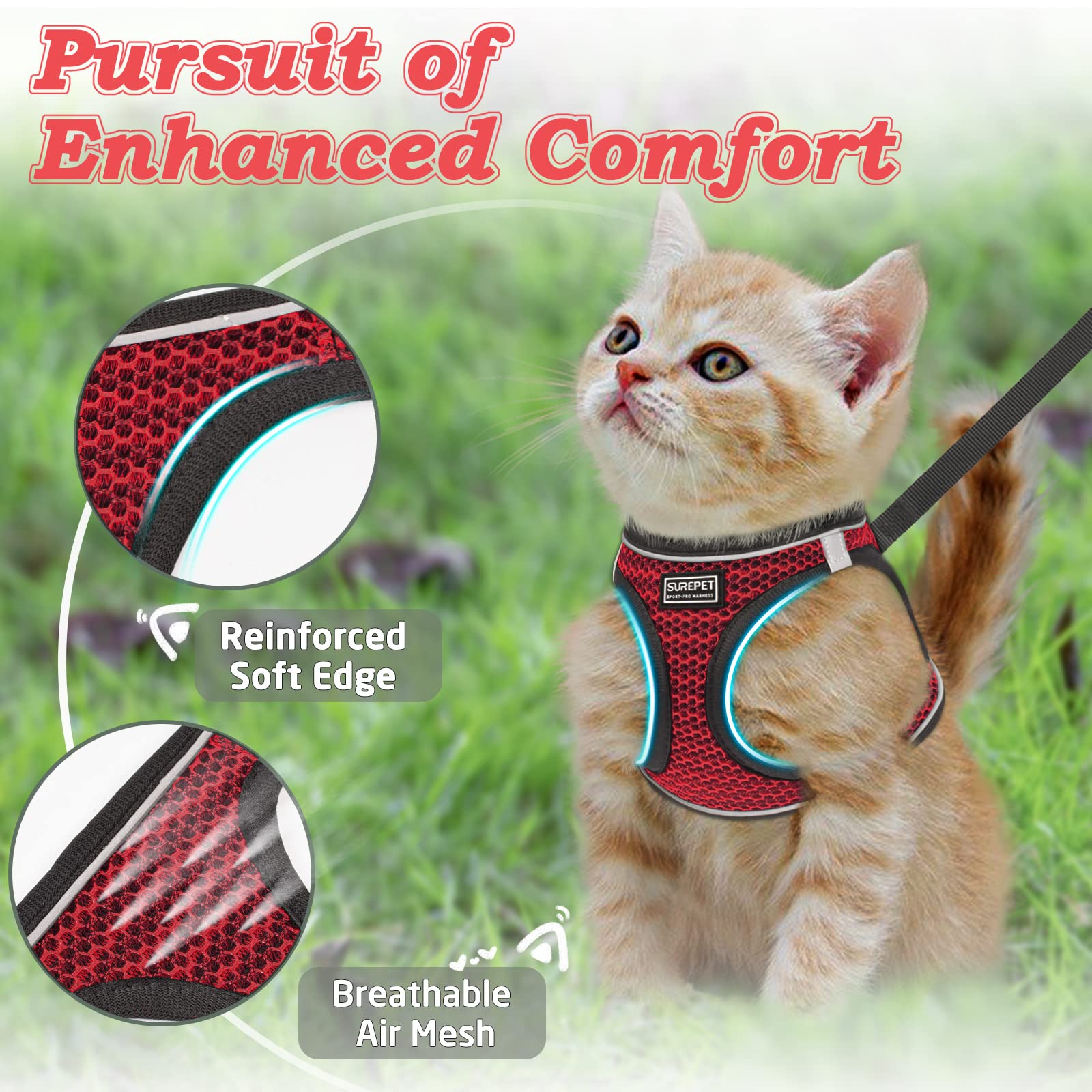 cat Harness and Leash for Walking Escape Proof, Adjustable Kitten Vest Harness Reflective Soft Mesh Puppy Harness for Outdoor, c