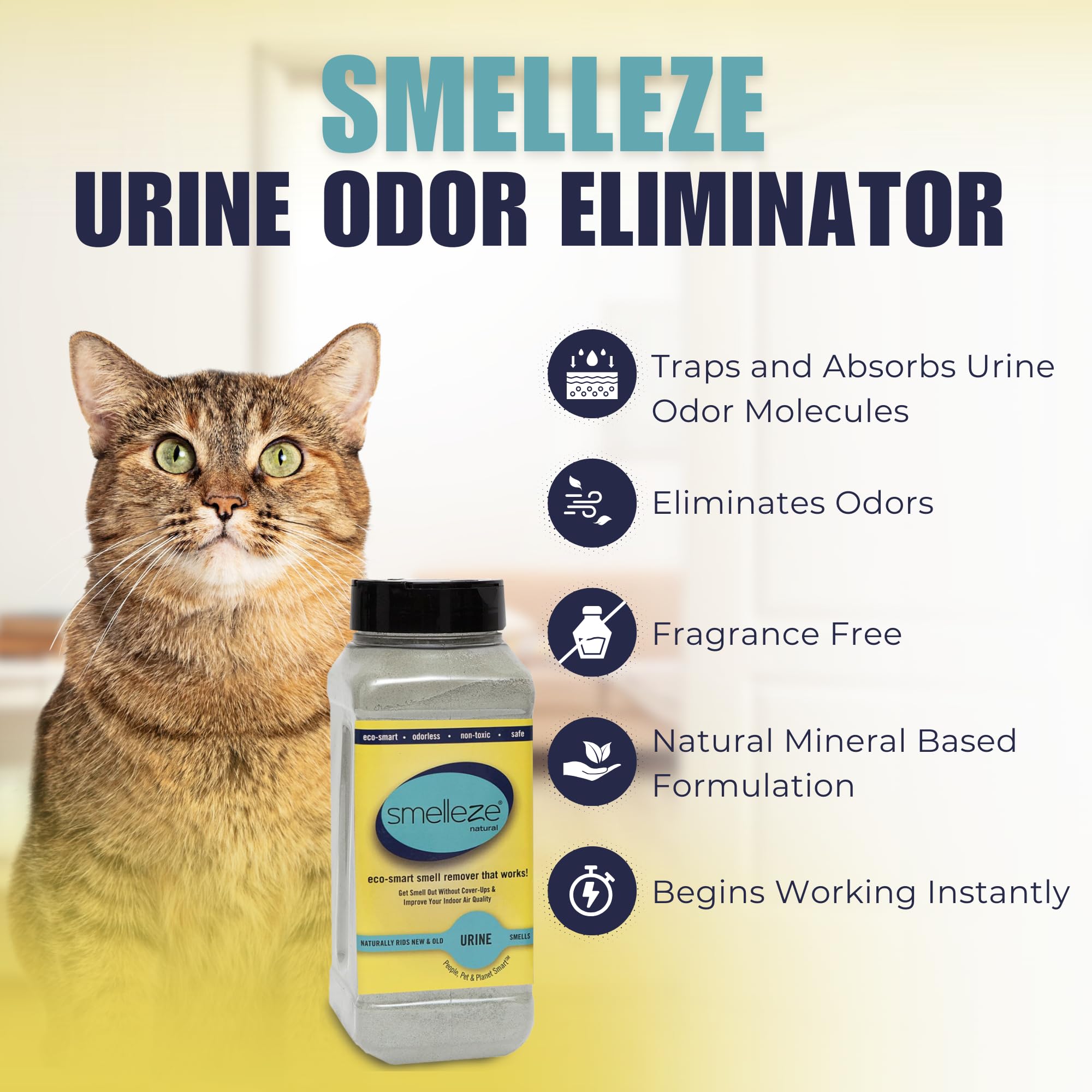 Smelleze Natural Urine Odor Removal Deodorizer: 2 Lb. Powder Stops Urine Stench