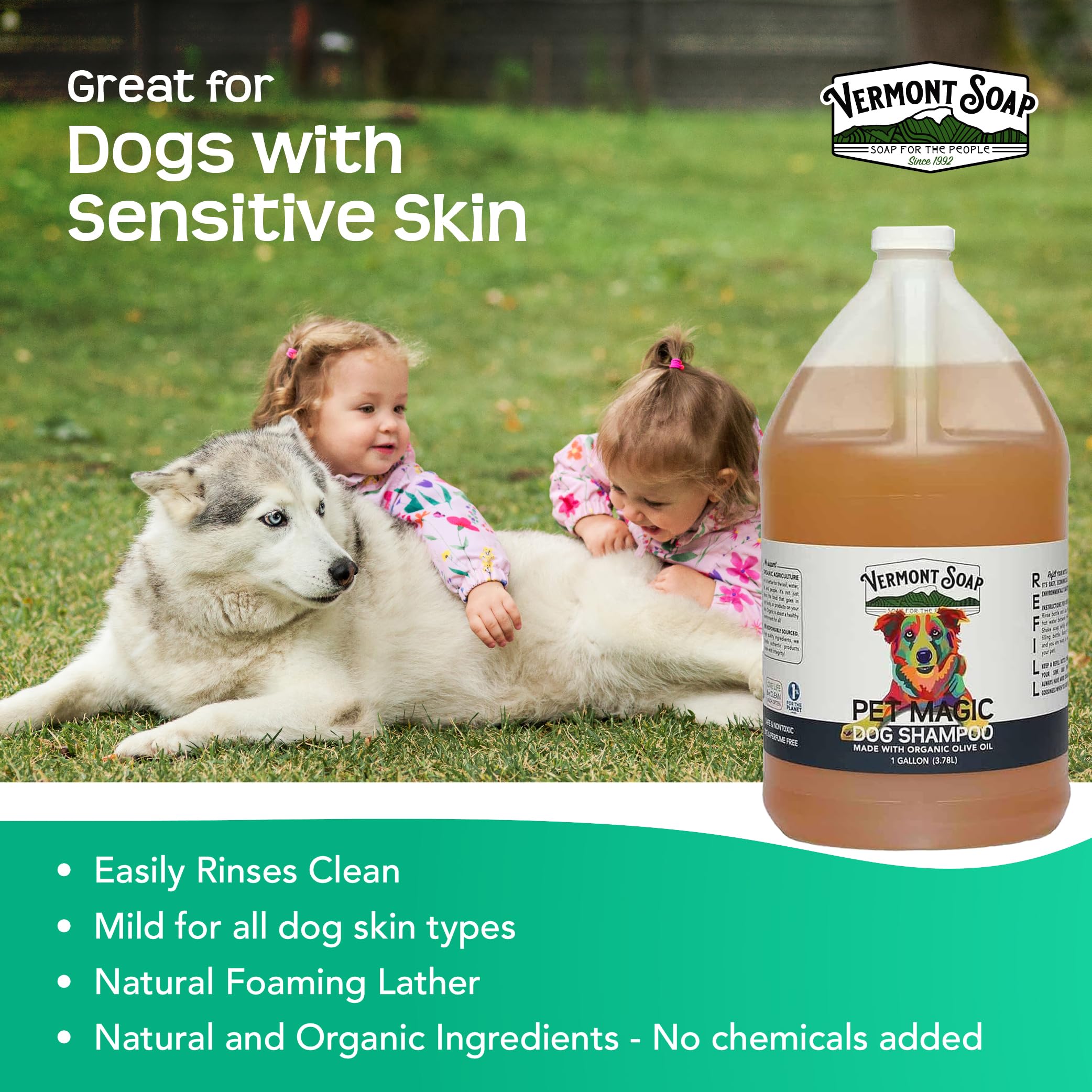 Vermont Soap Organics Pet Shampoo - Organic & Natural Olive Oil, Coconut & Aloe Vera Dog Shampoo For Sensitive Skin - Usda Certi