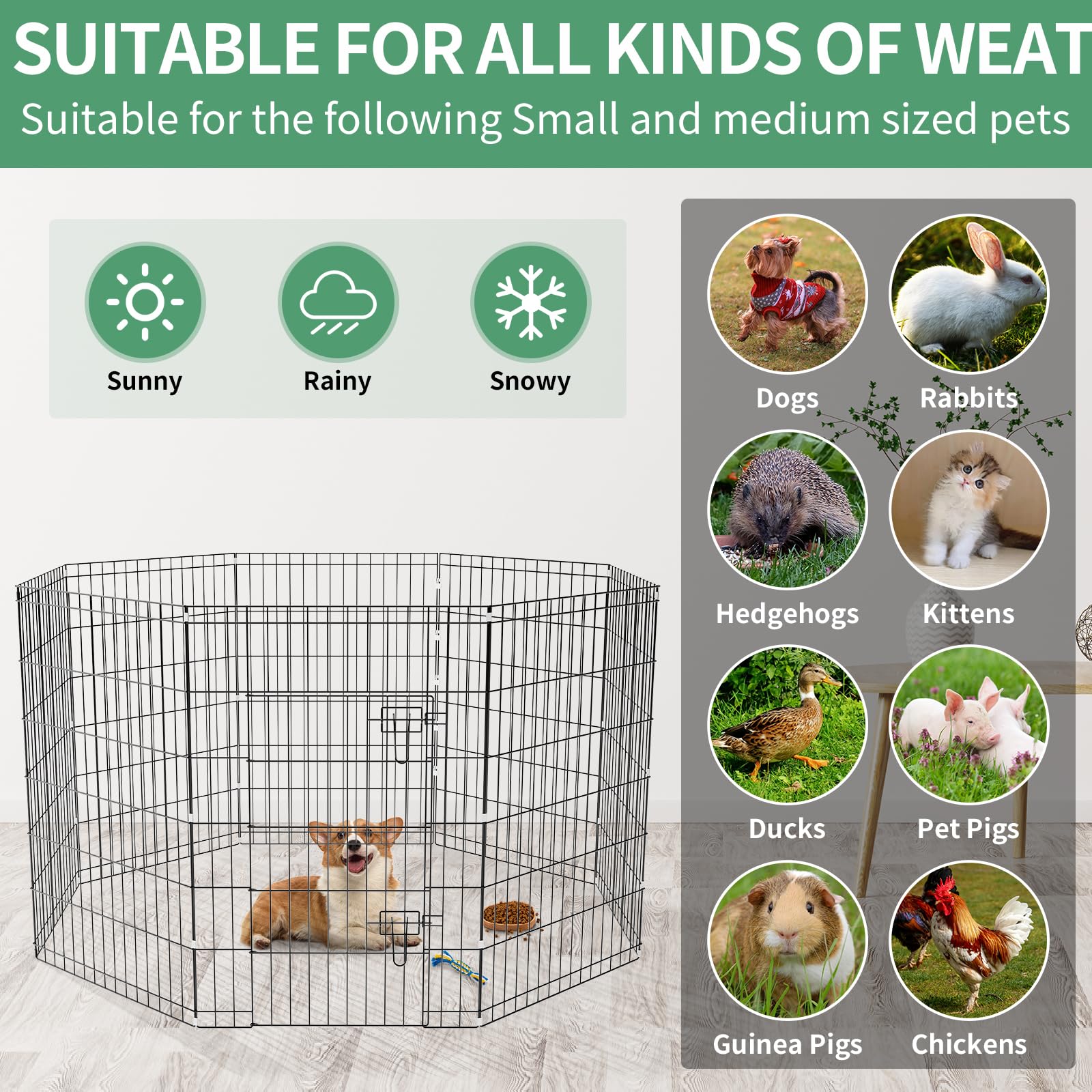Zephypaws Metal Dog Pen Indoor For Medium Dogs, 8 Panels 36 Inch Foldable Exercise Pen With Door, Puppy Playpen Outdoor Portable