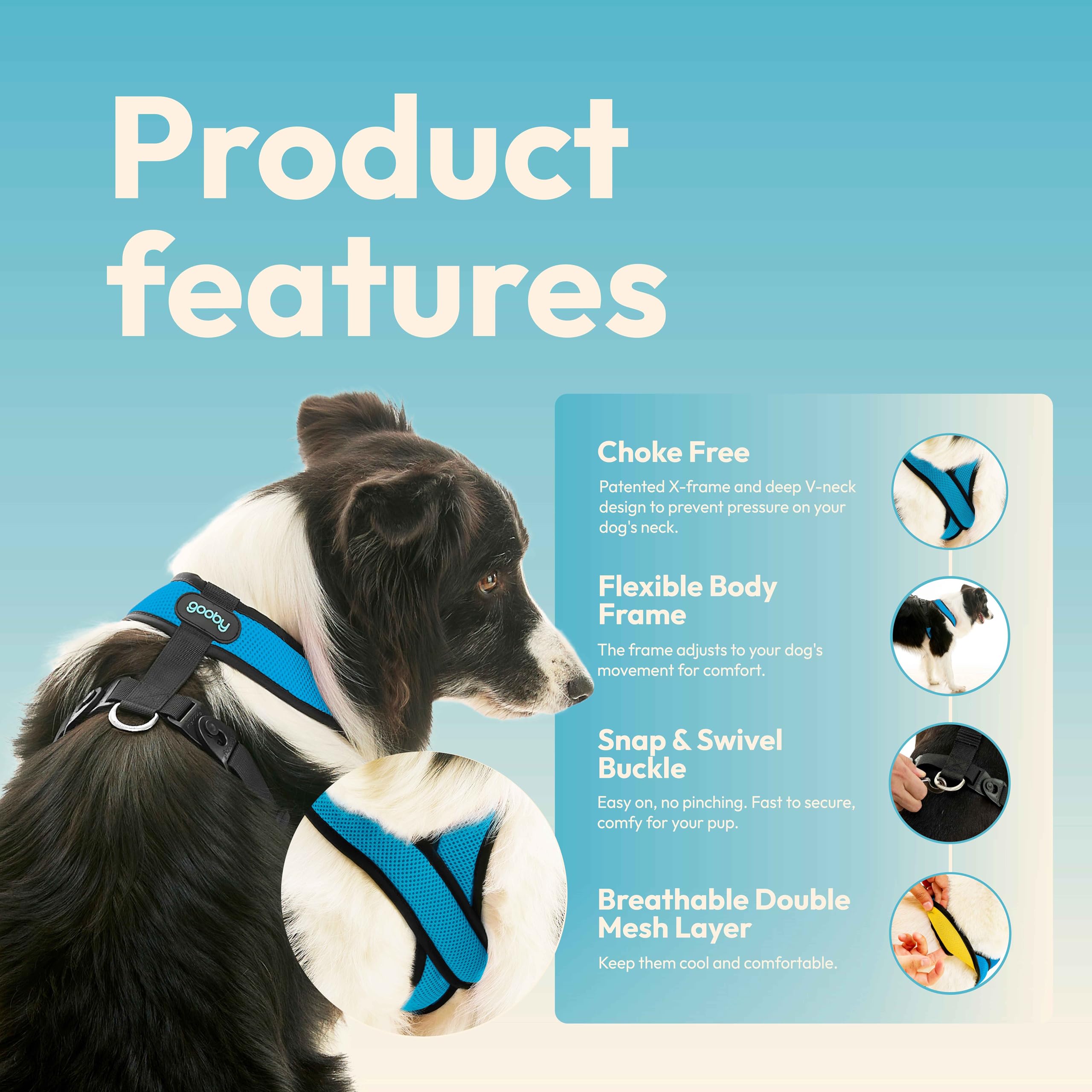 Gooby Comfort X Harness Dual Snap Mesh In Dog Harness - Ocean, X-Large