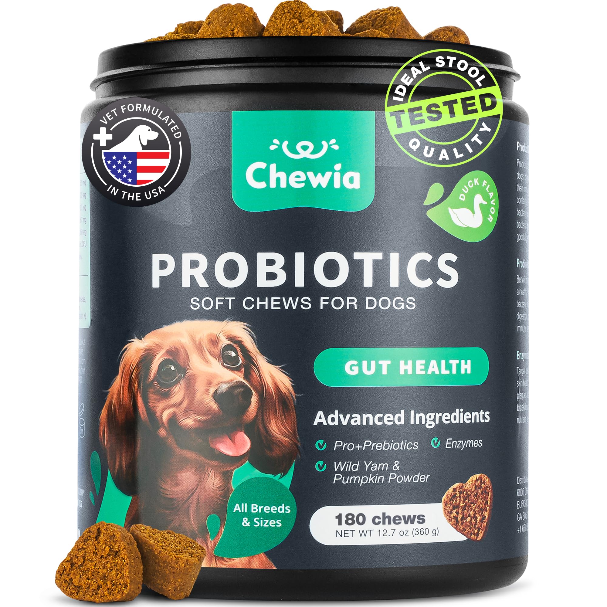 Probiotics for Dogs Gut Health, Digestion, Immunity, Yeast Balance, Itchy Skin, Allergies Support - Dog Probiotic Chews with Dig