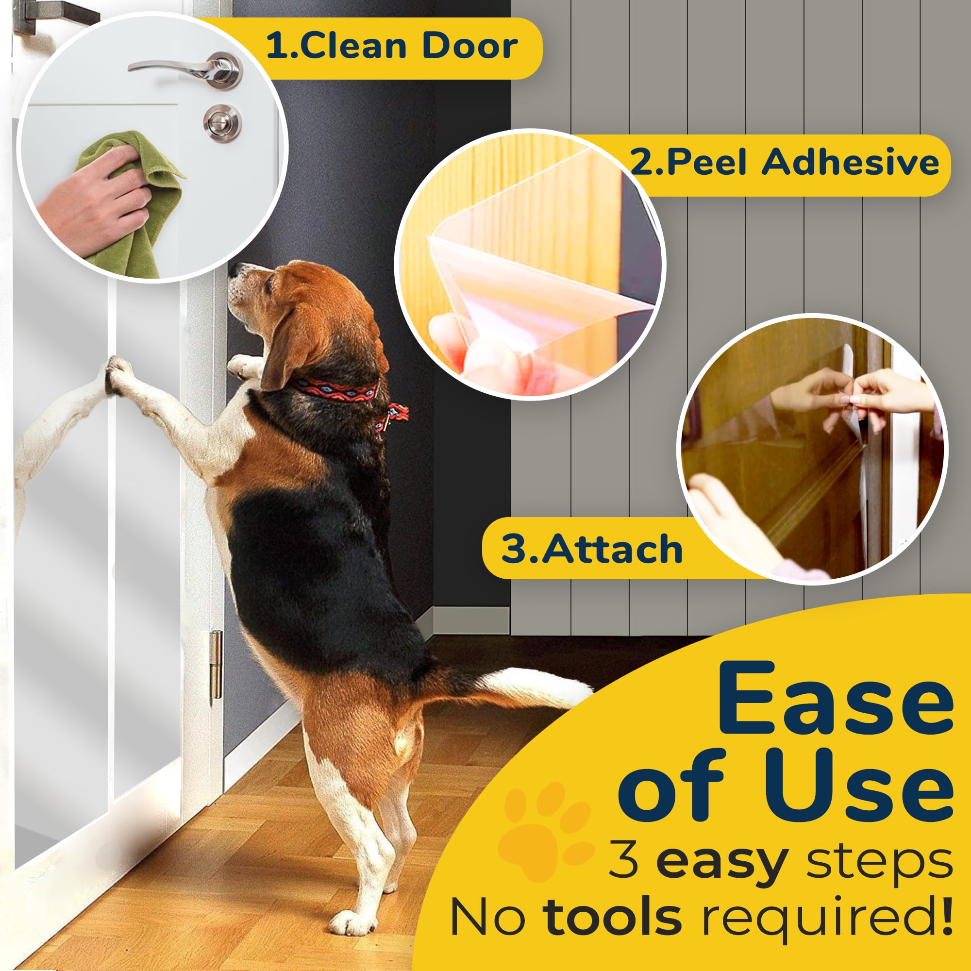 Protecto Cat & Dog Scratch Door Protector With Utility Knife - 60'' X 8'' Clear Wall Protector For Pet Scratching - Sticky And S