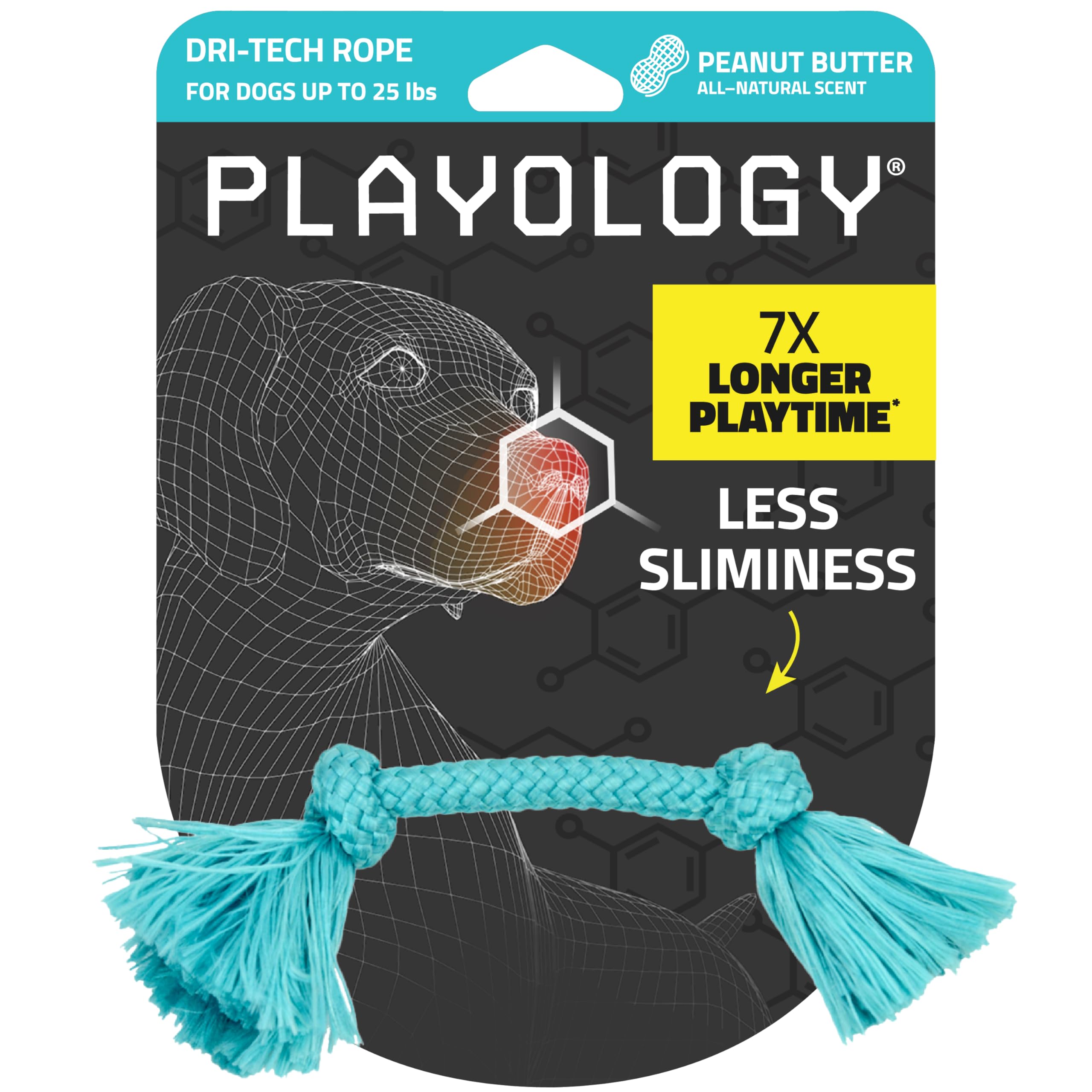 Playology Dog Toys | Dri-Tech Rope Tug of War Dog Toy for Tough Chewers | Peanut Butter Scented Small Tug Rope Toys for Dogs