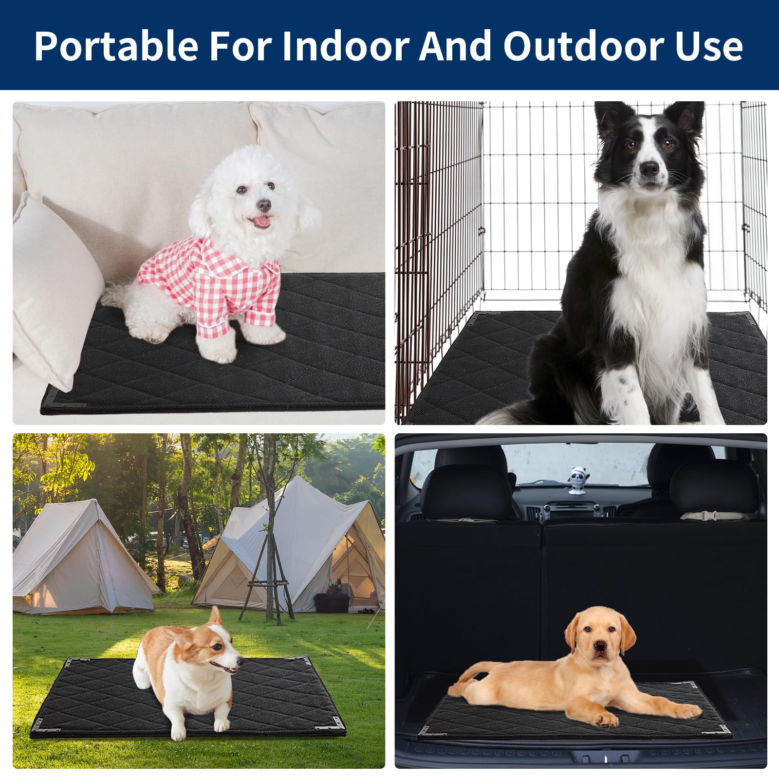 BALAPET Durable Chew Proof Dog Bed, Large 41"x28", Black Polyester, Ideal for Indoor/Outdoor Use, Stable Kennel Pad for Dogs