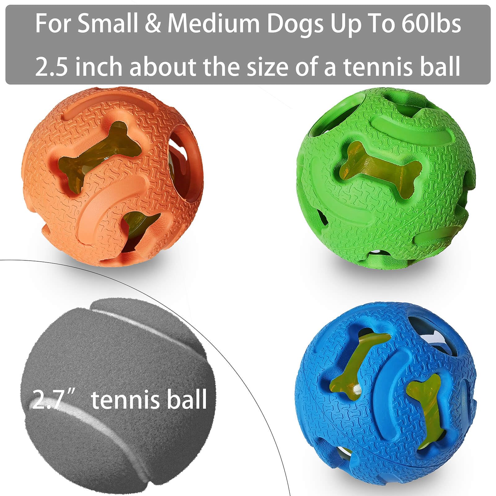 Leejec Interactive Light Up Dog Balls, 2.5" Durable Rubber Fetch Toys, 3-Pack - Orange, Green, Blue for Medium & Small Breeds