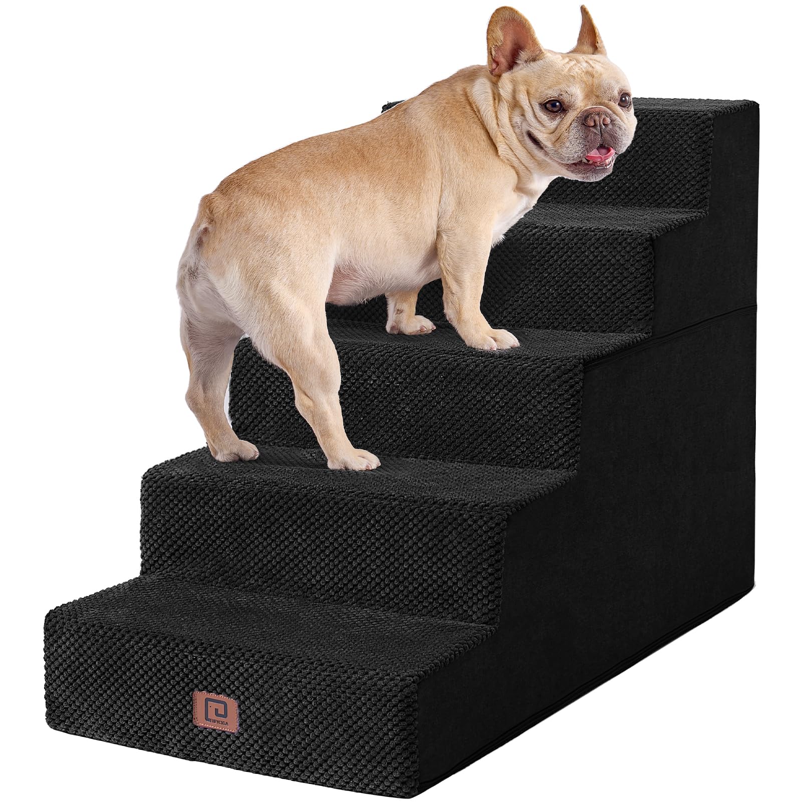 Eheyciga Dog Stairs For High Bed 22.5”H, 5-Step Dog Steps For Bed, Pet Steps For Small Dogs And Cats, Non-Slip Balanced Dog Indoor Ramp, Black