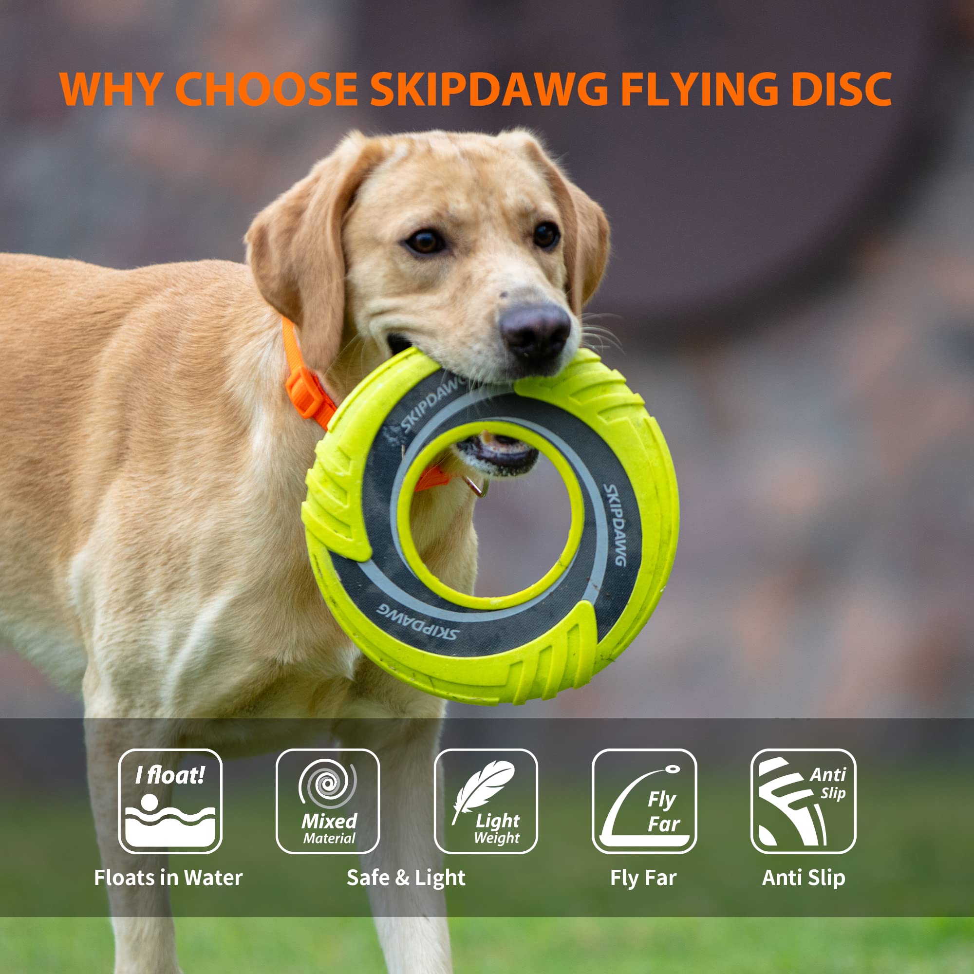 SKIPDAWG Interactive Tug Toy, Flying Disc Water Toy Non-Toxic Light TPR/Nylon Fabric, Pet Training and Outdoor Exercise Toys for