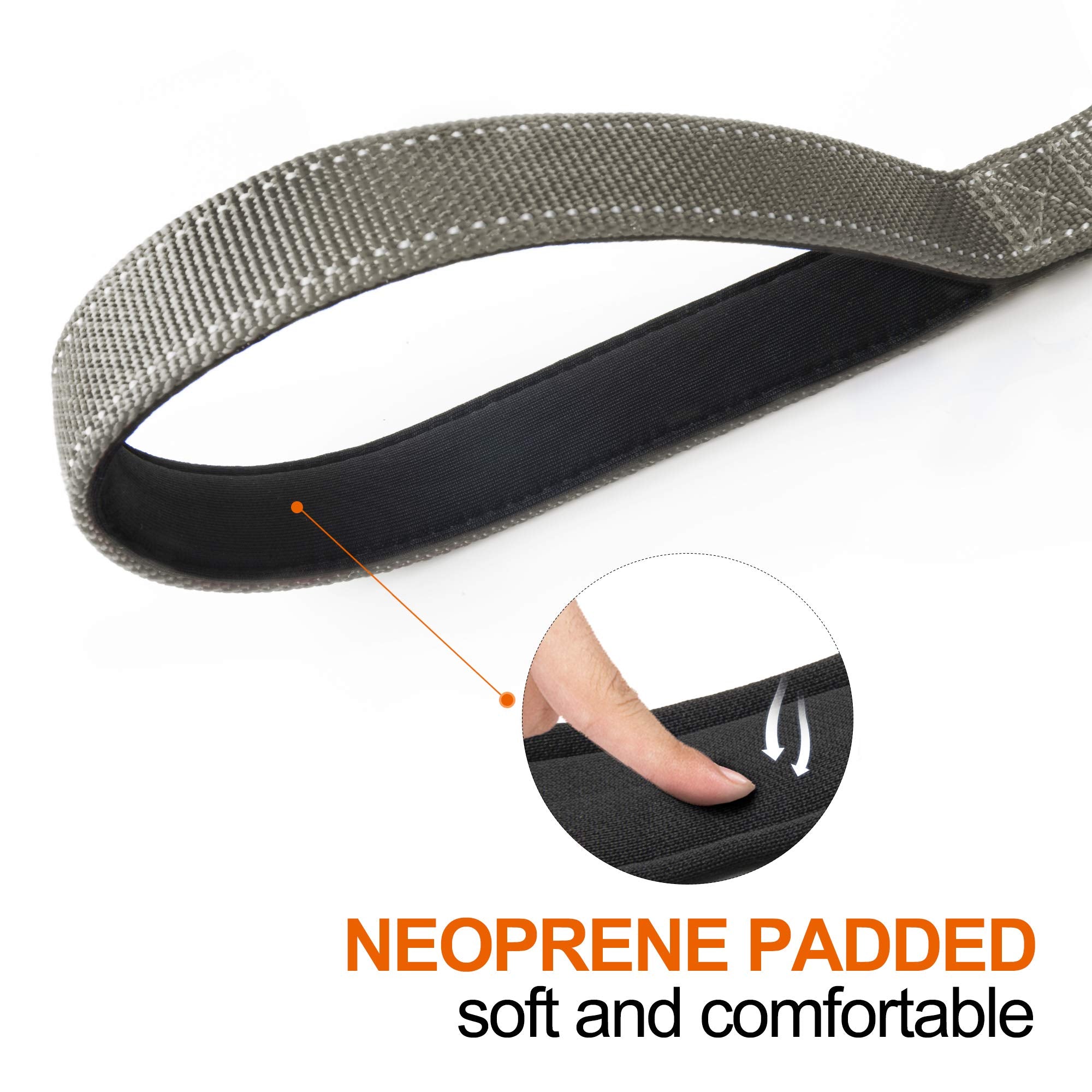 Twoear 5Ft 1In Strong Gray Dog Leash With 2 Padded Handles, Traffic Handle Extra Control, Comfortable Soft Dual Handle, Auto Lock Hook, Reflective Walking Lead For Small Medium And Large Dogs