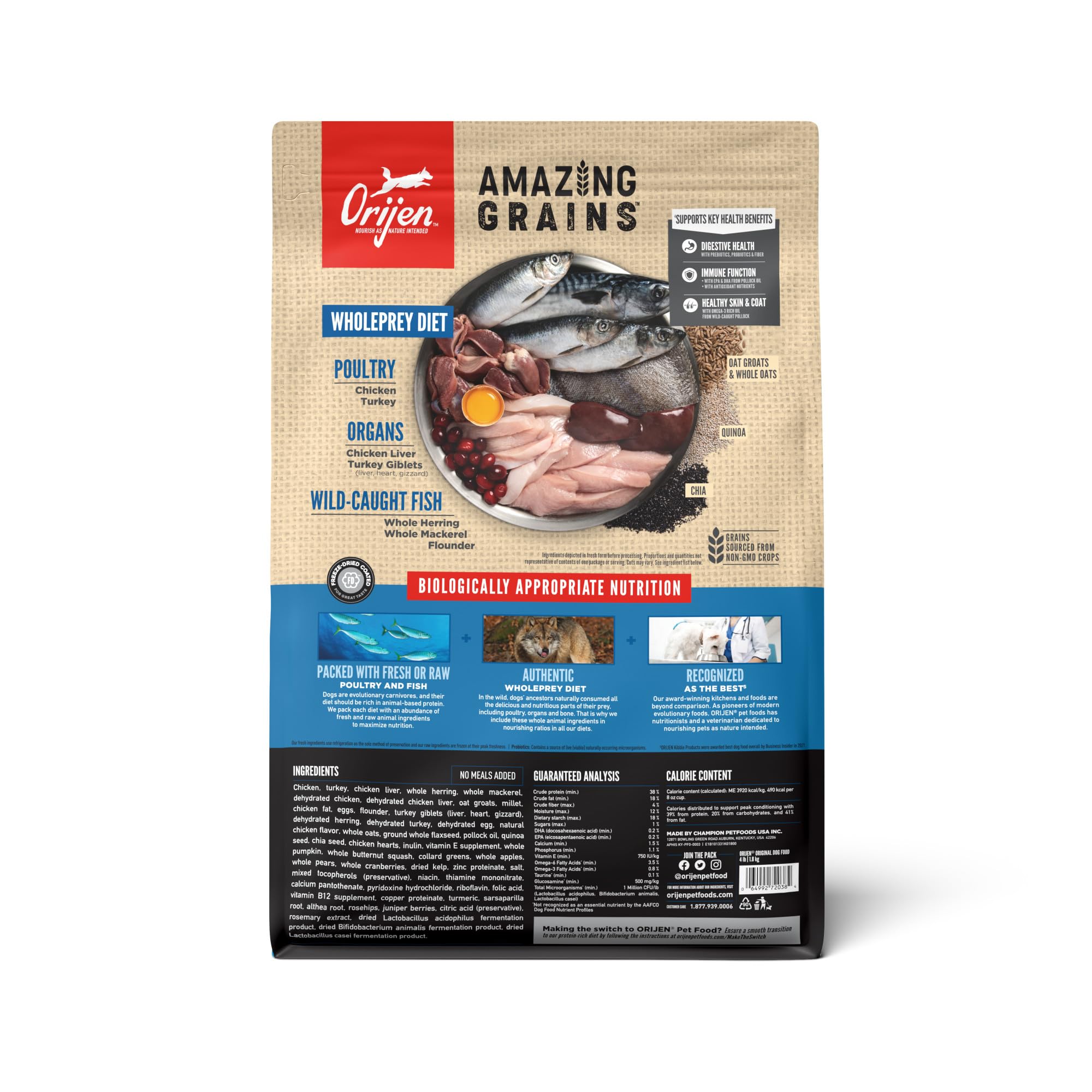 ORIJEN Original Dry Dog Food, High Protein, 4 lb, Fresh Ingredients, Blue